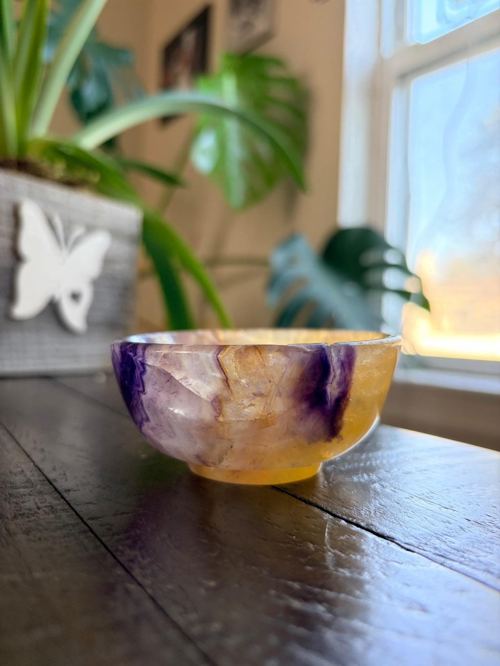 Vibrant Natural Fluorite Bowl | Gorgeous Yellow & Purple Crystal | Home Décor & Altar