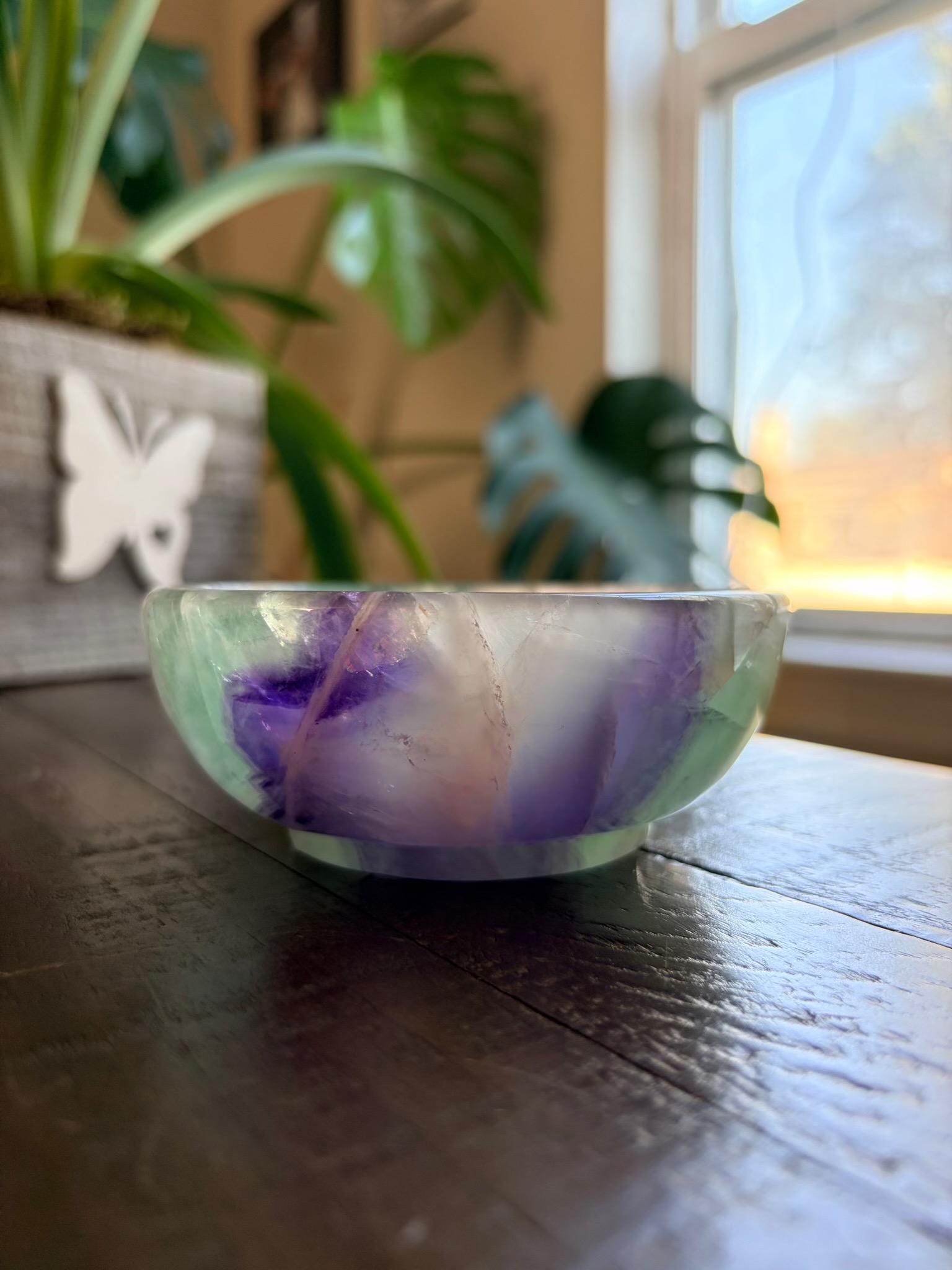 Vibrant Natural Fluorite Bowl | Gorgeous Teal Green and Purple Crystal | Home Décor & Altar
