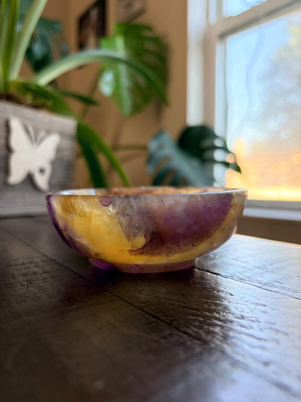 Vibrant Natural Fluorite Bowl | Gorgeous Yellow & Purple Crystal | Home Décor & Altar