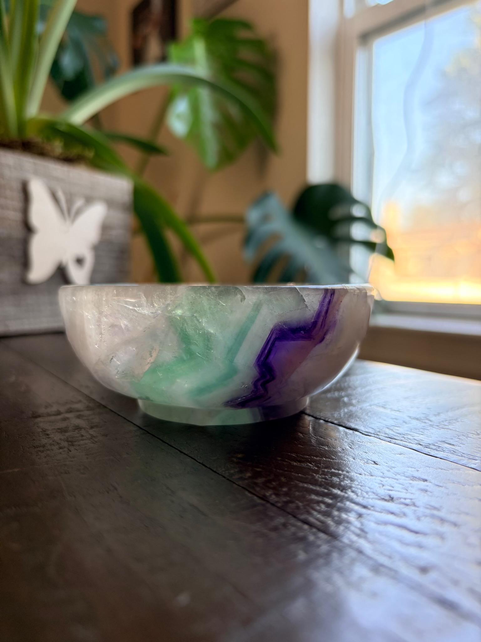 Vibrant Natural Fluorite Bowl | Gorgeous Teal Green and Purple Crystal | Home Décor & Altar