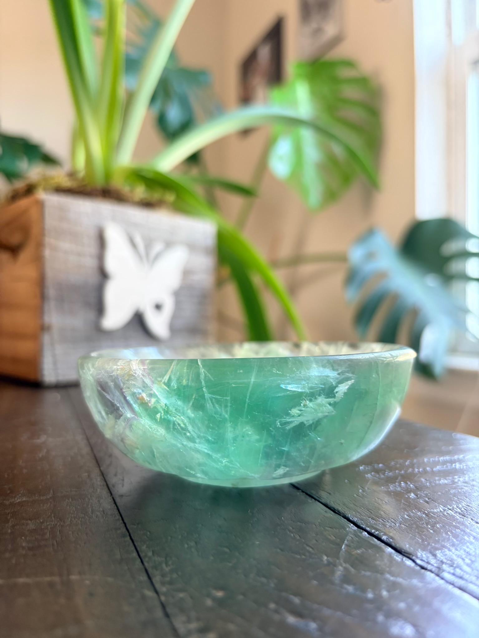 Vibrant Natural Fluorite Bowl | Gorgeous Green & Purple Crystal | Home Décor & Altar