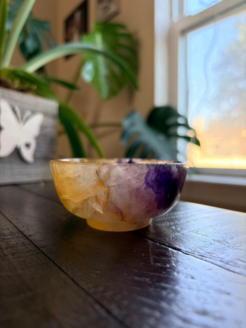 Vibrant Natural Fluorite Bowl | Gorgeous Yellow & Purple Crystal | Home Décor & Altar