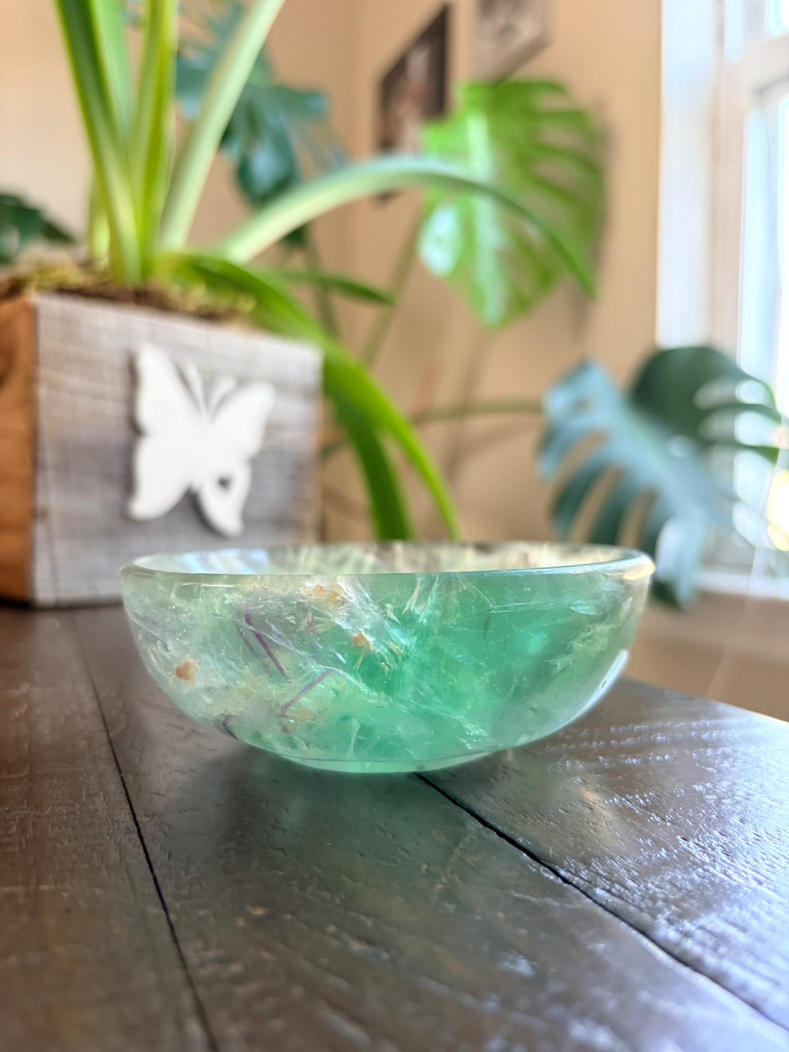 Vibrant Natural Fluorite Bowl | Gorgeous Green & Purple Crystal | Home Décor & Altar