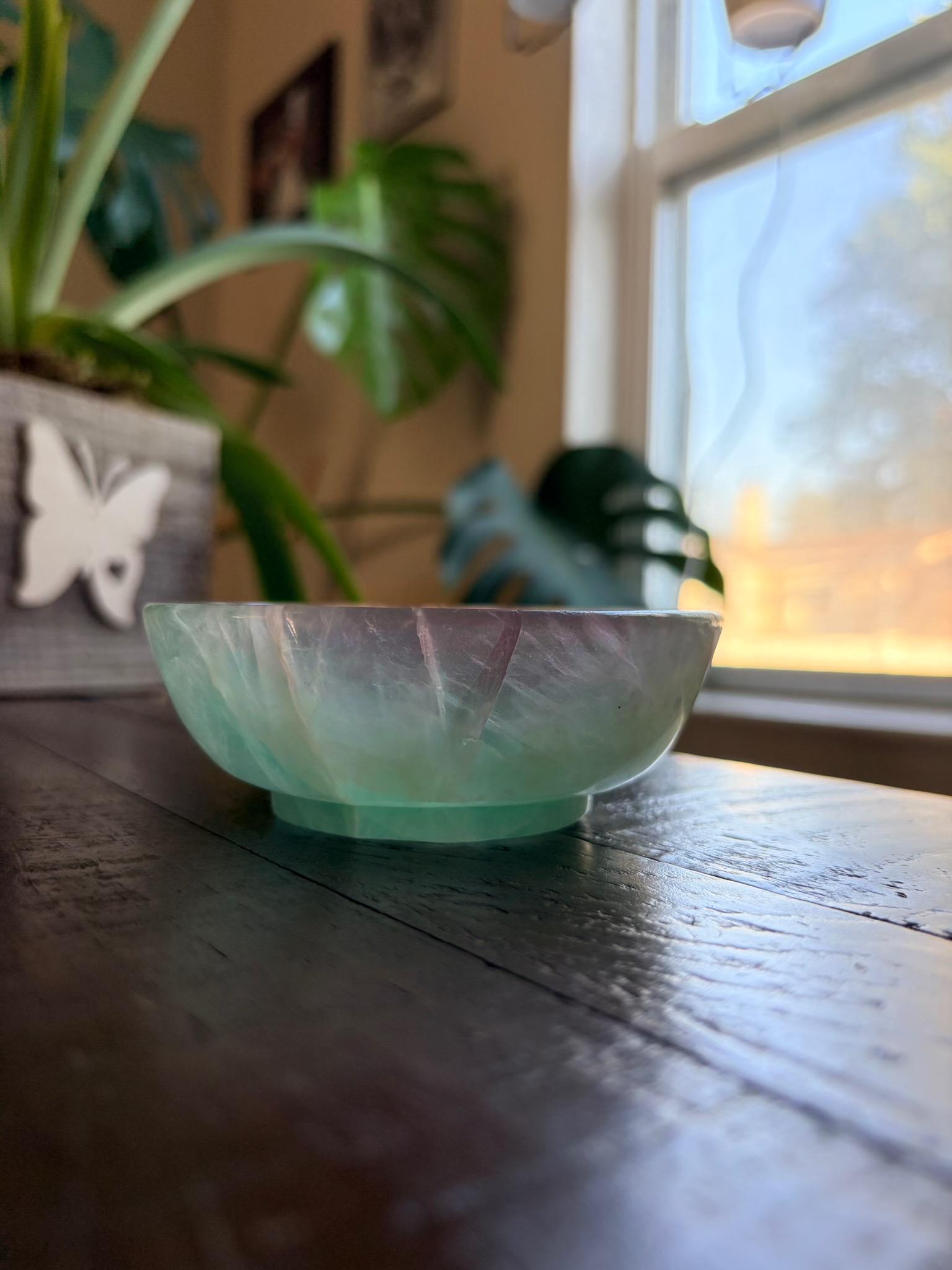 Vibrant Natural Fluorite Bowl | Gorgeous Green and Purple Crystal | Home Décor & Altar