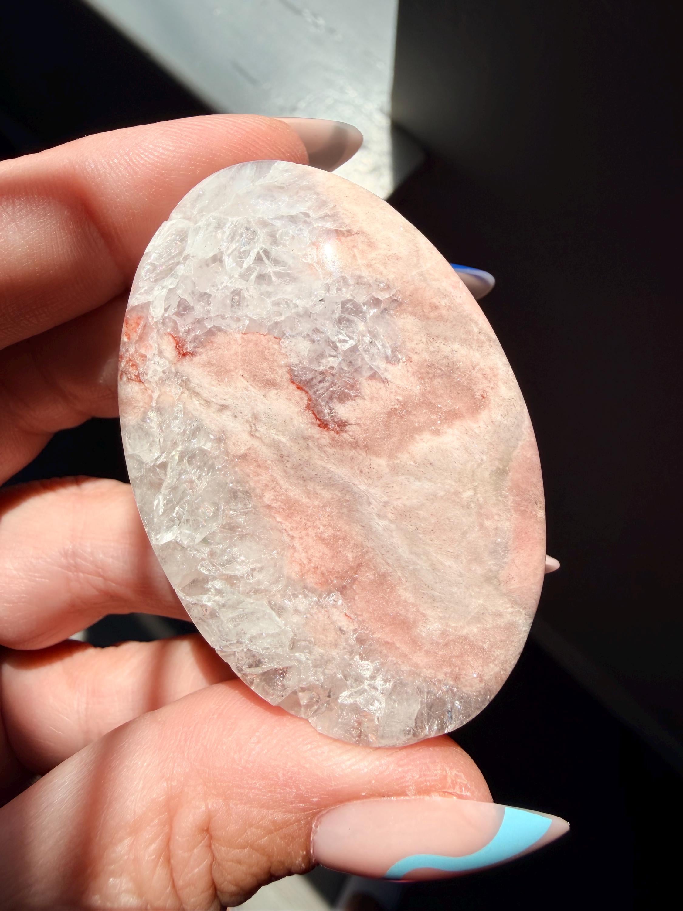 Pink Amethyst & Flower Agate Palm Stone | Natural Polished Crystal | Unique Pink Crystal