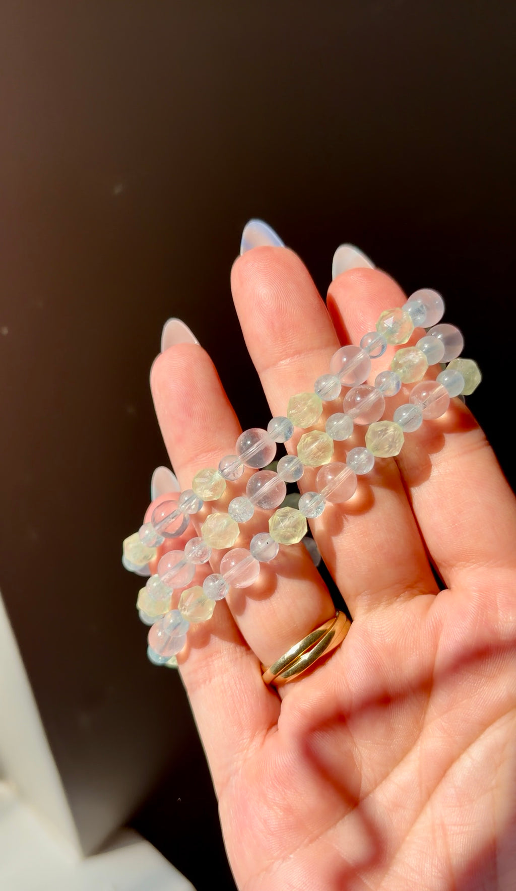 Prehnite, Rose Quartz & Aquamarine Beaded Bracelet