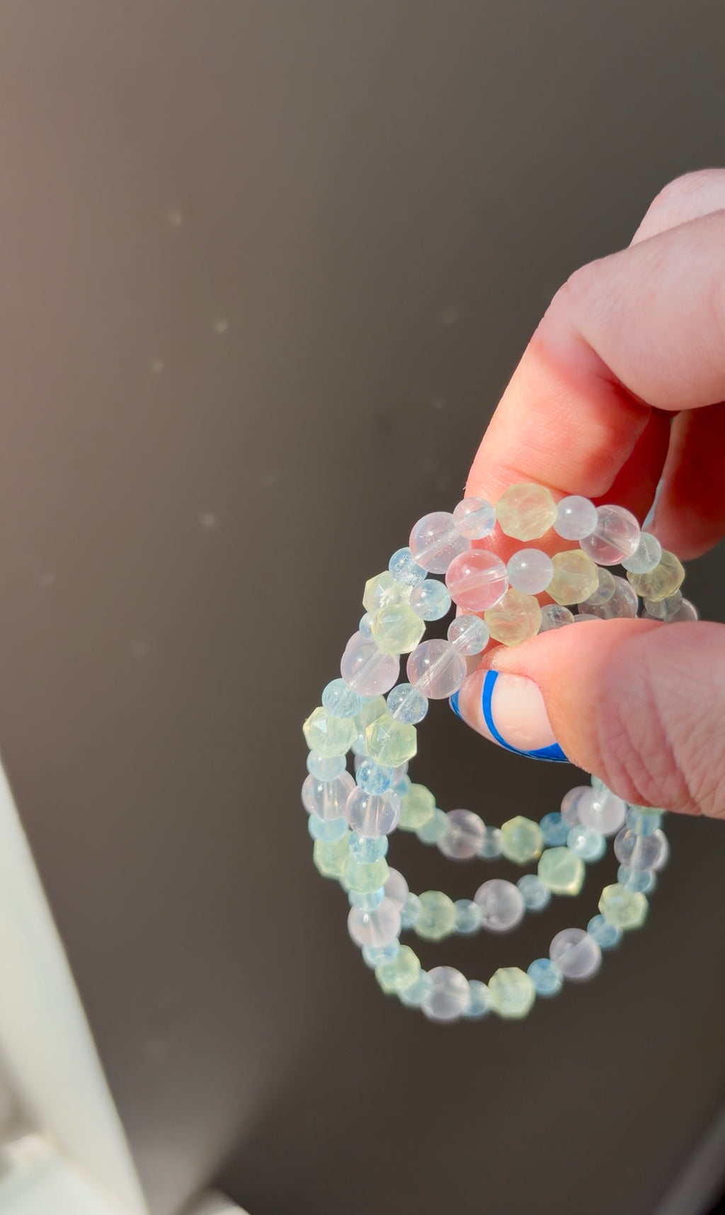 Prehnite, Rose Quartz & Aquamarine Beaded Bracelet
