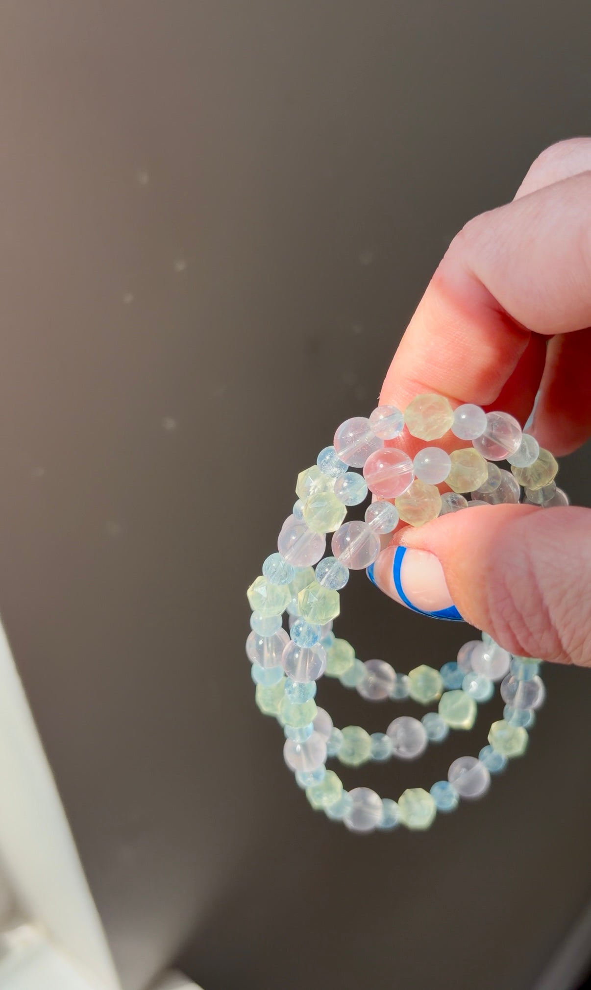 Prehnite, Rose Quartz & Aquamarine Beaded Bracelet