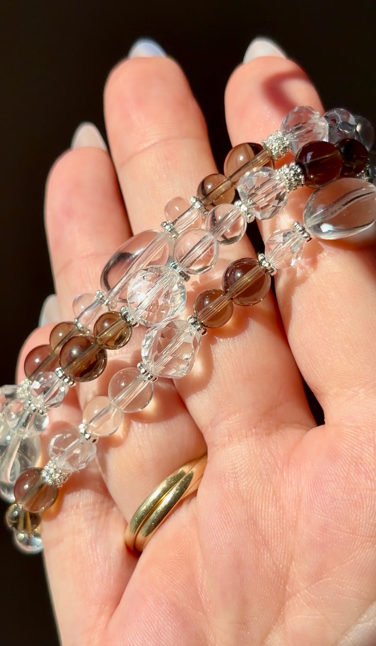 Smoky Quartz & Clear Quartz Beaded Bracelet