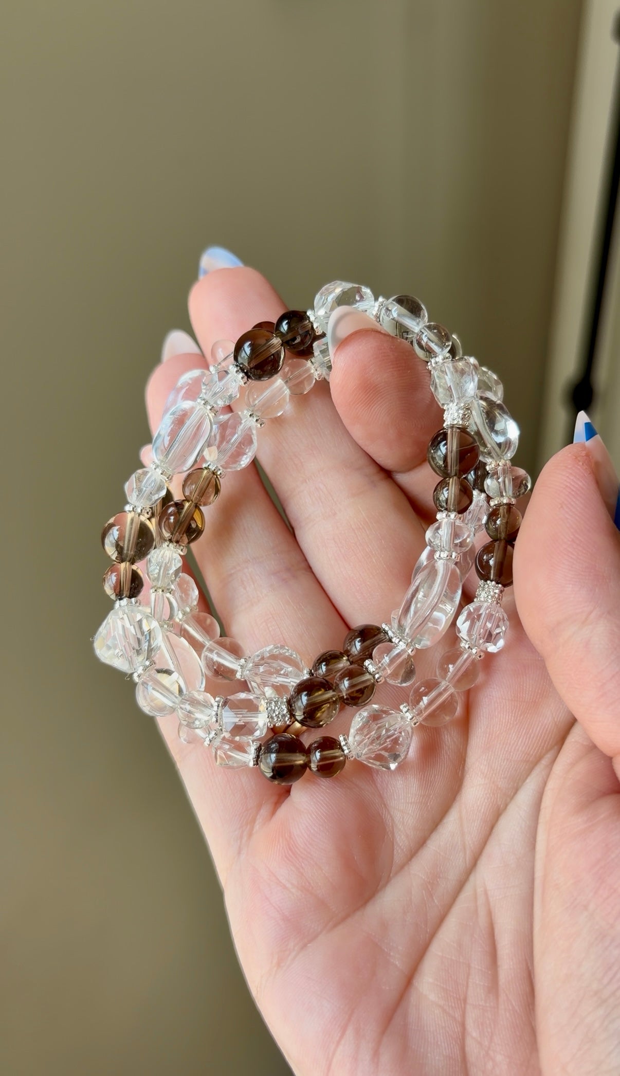 Smoky Quartz & Clear Quartz Beaded Bracelet