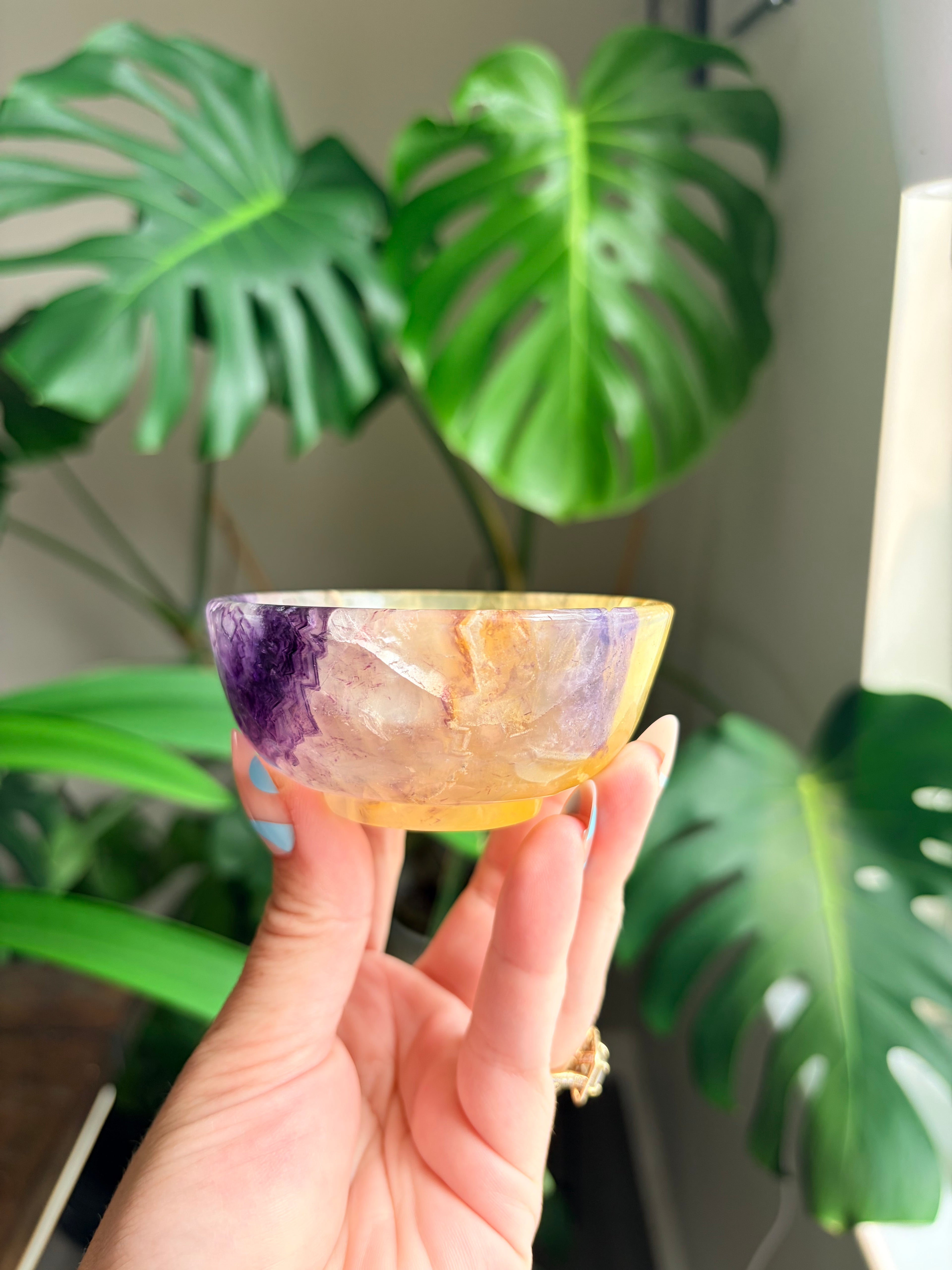 Vibrant Natural Fluorite Bowl | Gorgeous Yellow & Purple Crystal | Home Décor & Altar