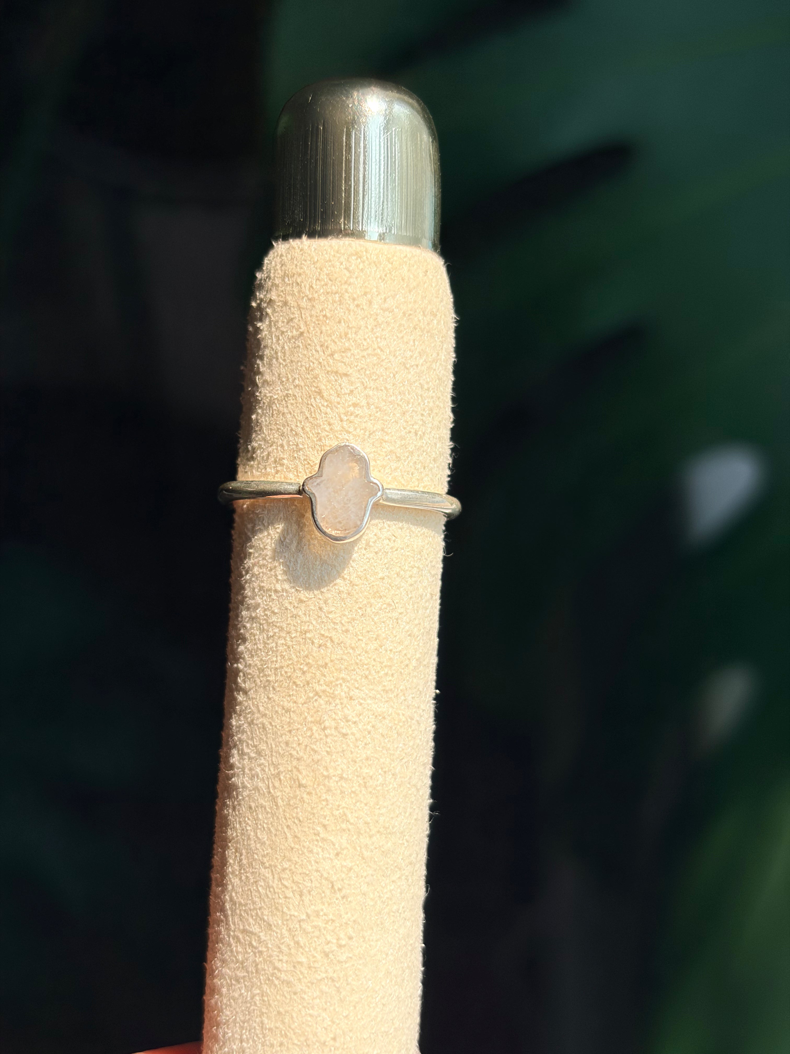 Sterling Silver Moonstone Hamsa Ring .925 Size 7