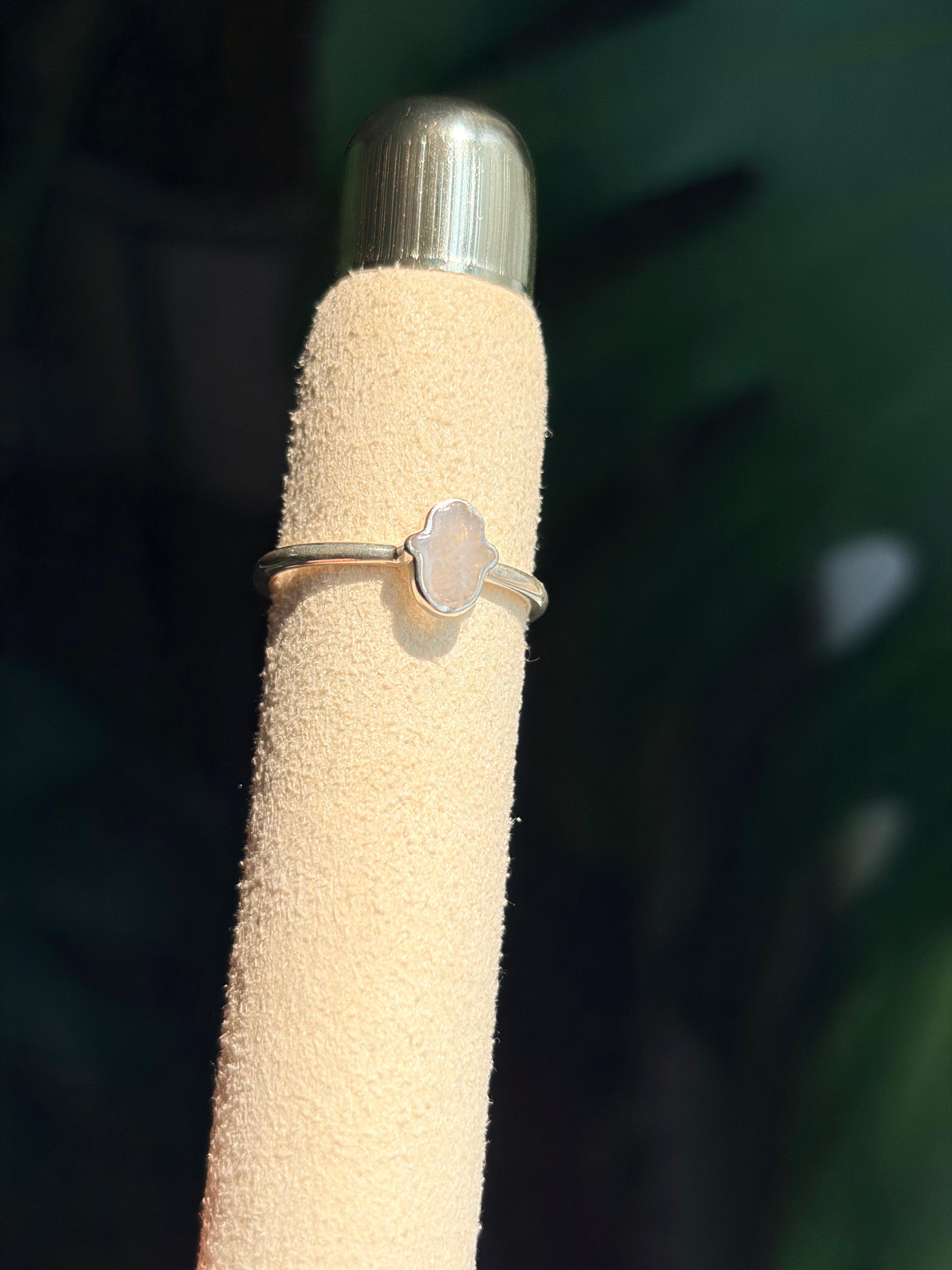 Sterling Silver Moonstone Hamsa Ring .925 Size 7