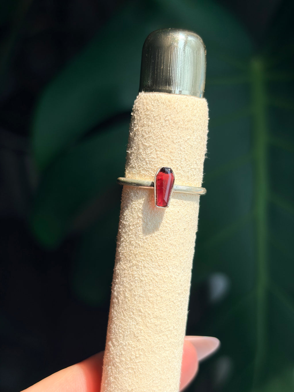 Sterling Silver Garnet Coffin Ring .925 Silver Sizes 4 & 6