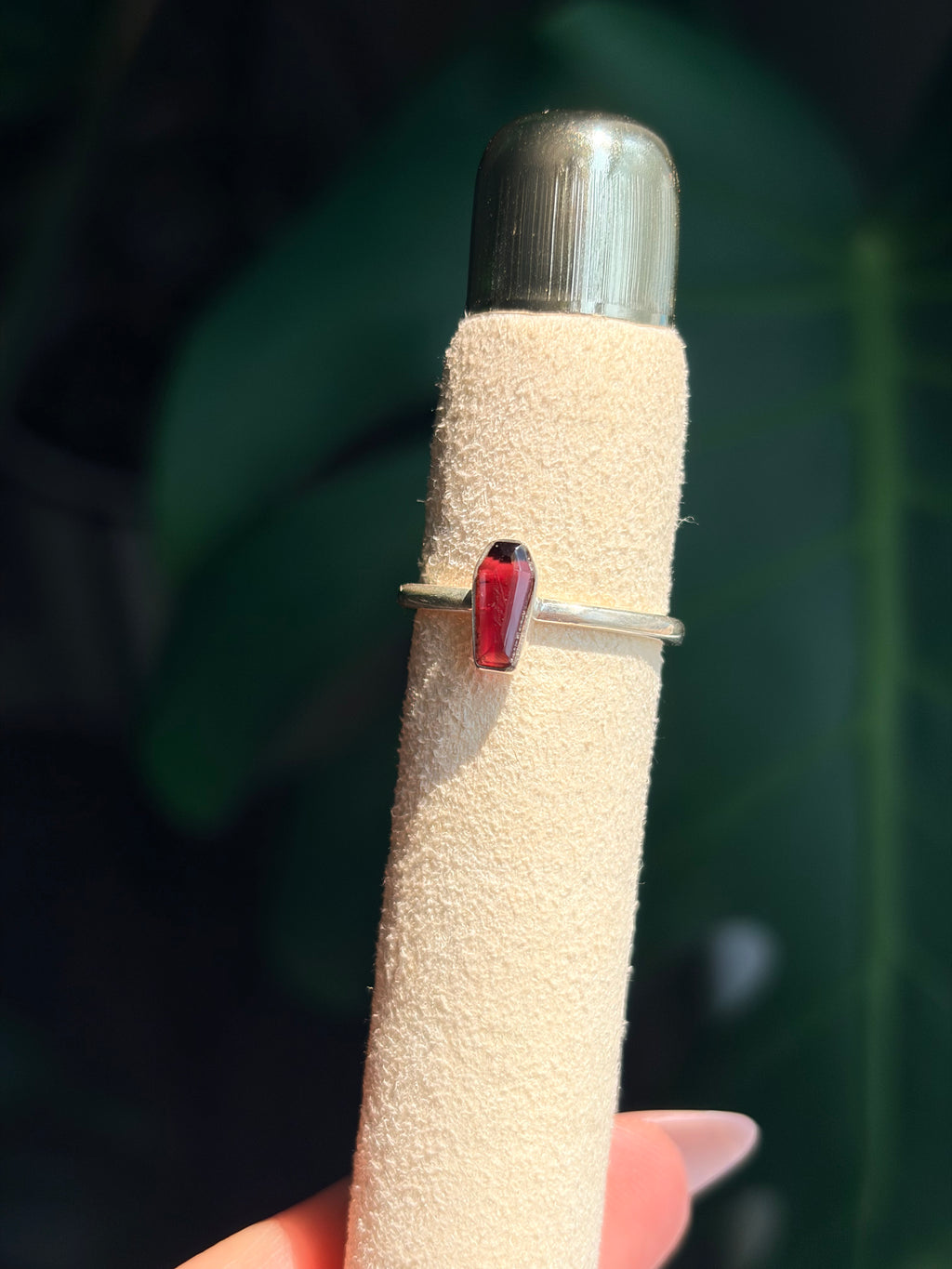 Sterling Silver Garnet Coffin Ring .925 Silver Sizes 4 & 6