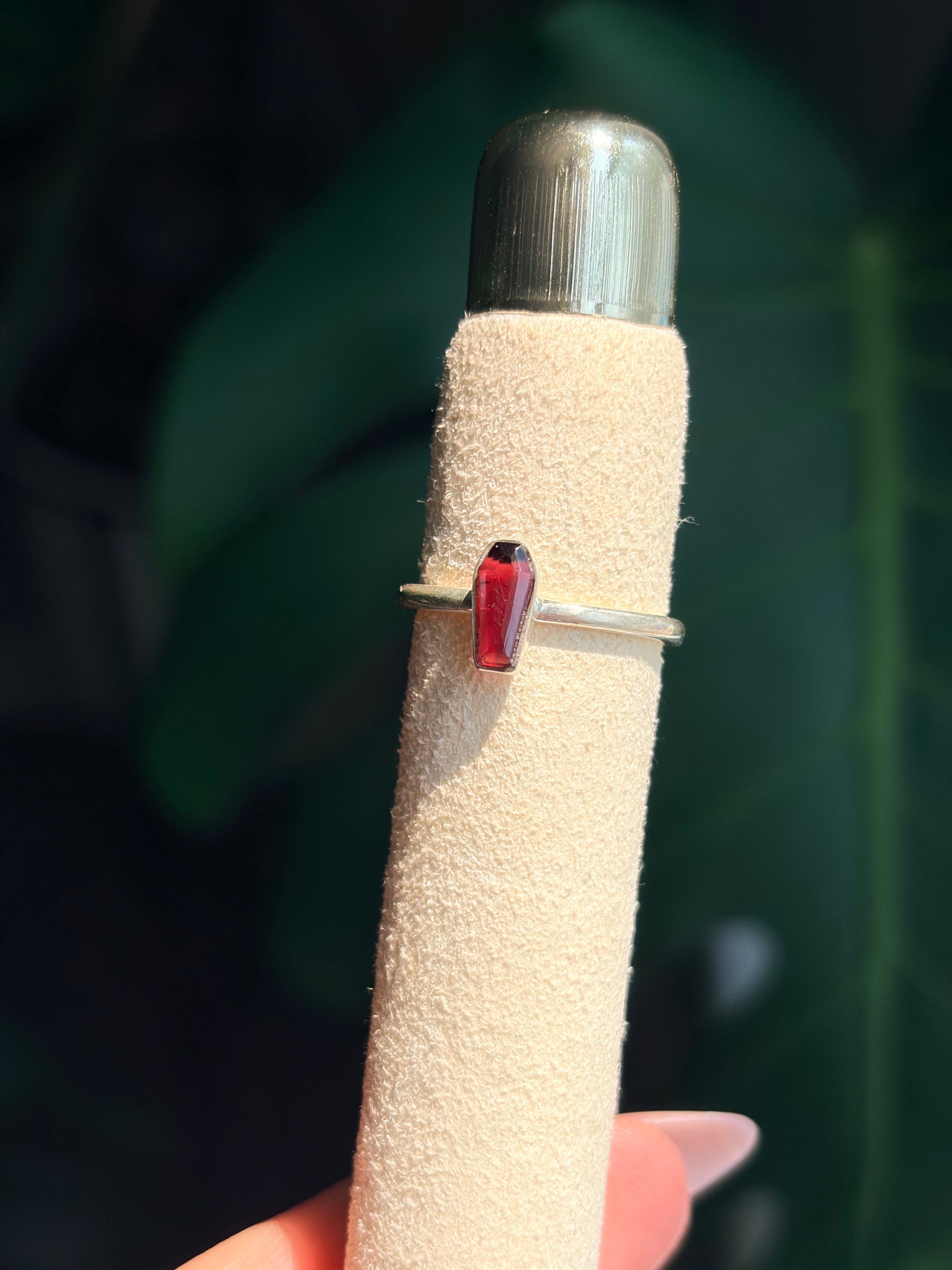Sterling Silver Garnet Coffin Ring .925 Silver Sizes 4 & 6