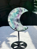 Rainbow Fluorite Moon on Black Stand
