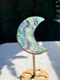 Rainbow Fluorite Moon on Gold Stand