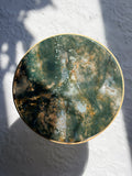 Rotating Moss Agate Display Table on Gold Stand