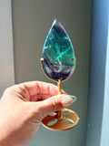 Rainbow Fluorite Teardrop on Gold Stand
