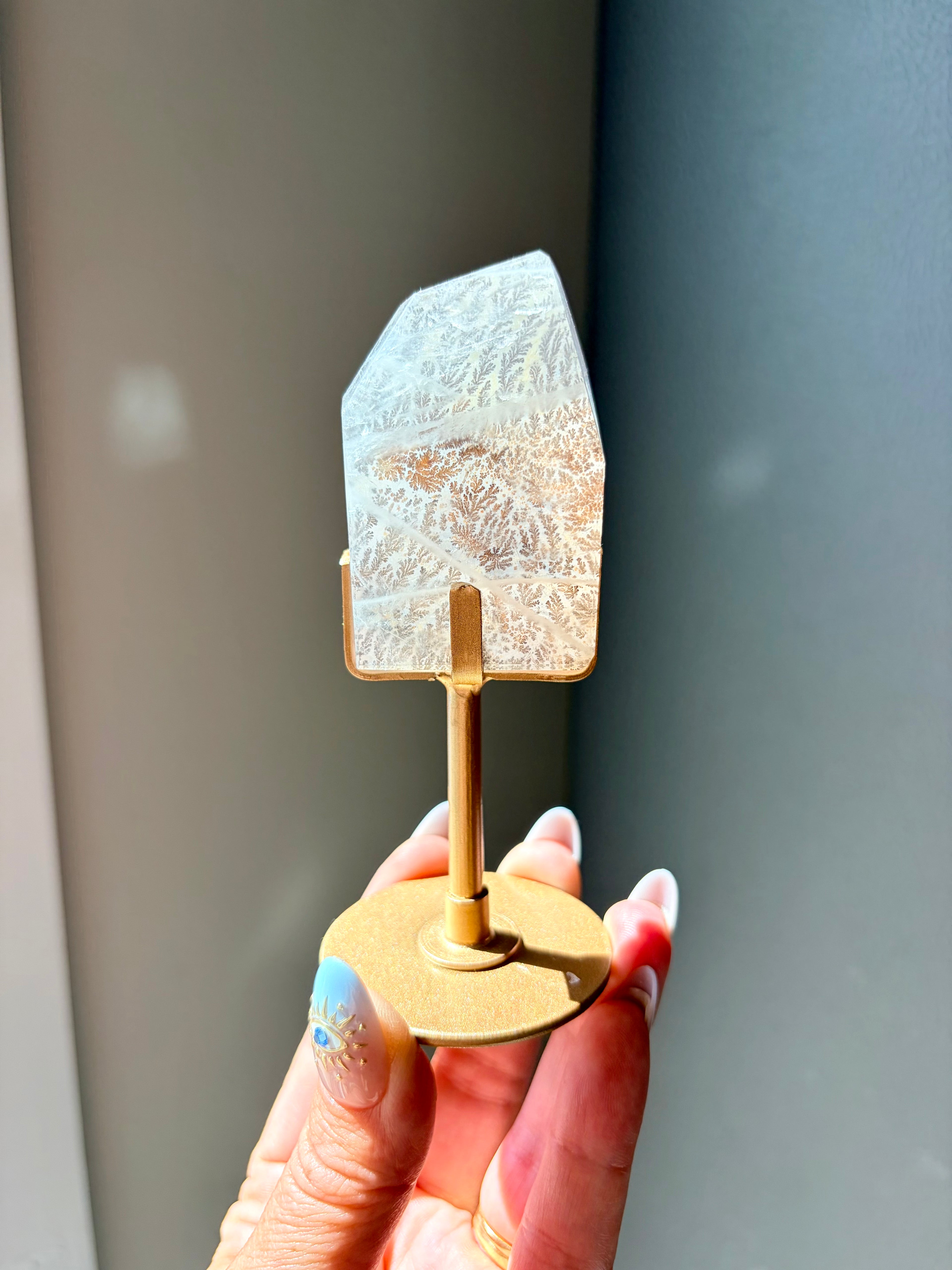 Dendritic Quartz Freeform on Gold Stand
