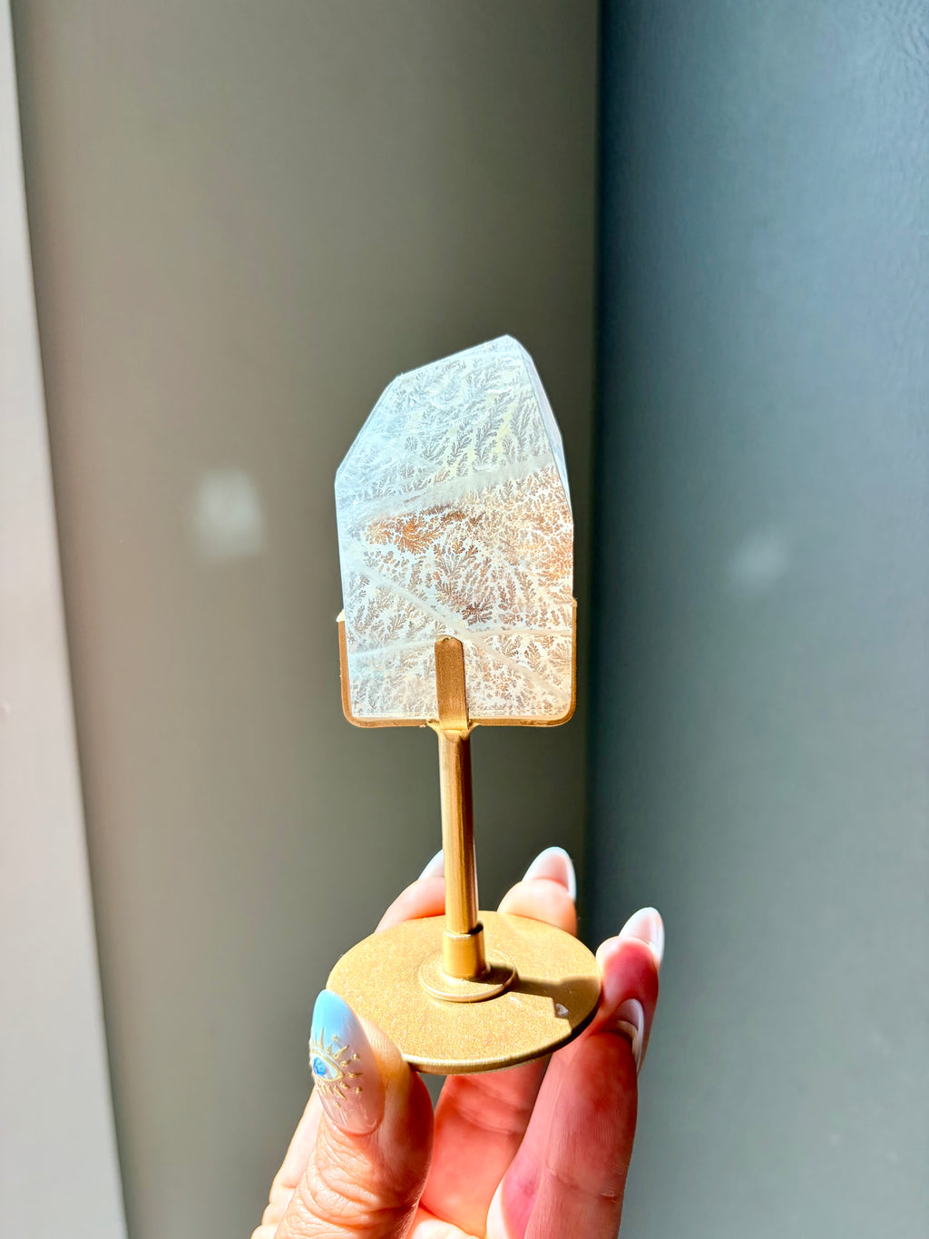 Dendritic Quartz Freeform on Gold Stand