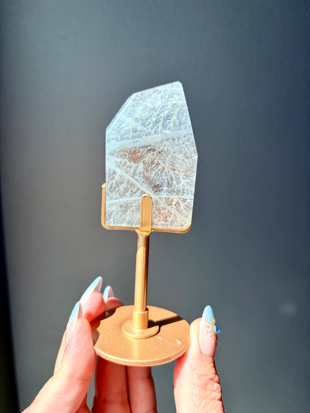 Dendritic Quartz Freeform on Gold Stand