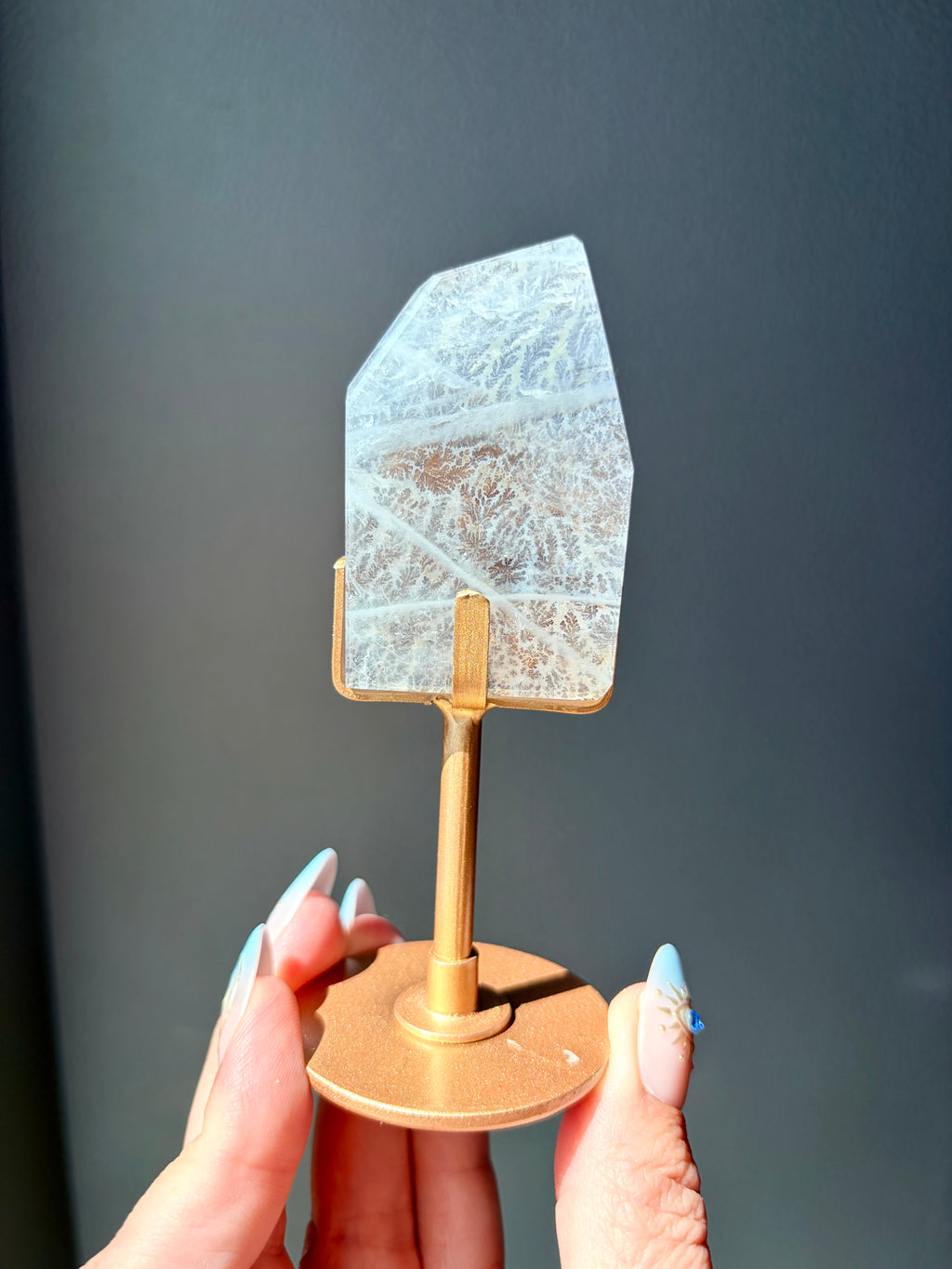 Dendritic Quartz Freeform on Gold Stand