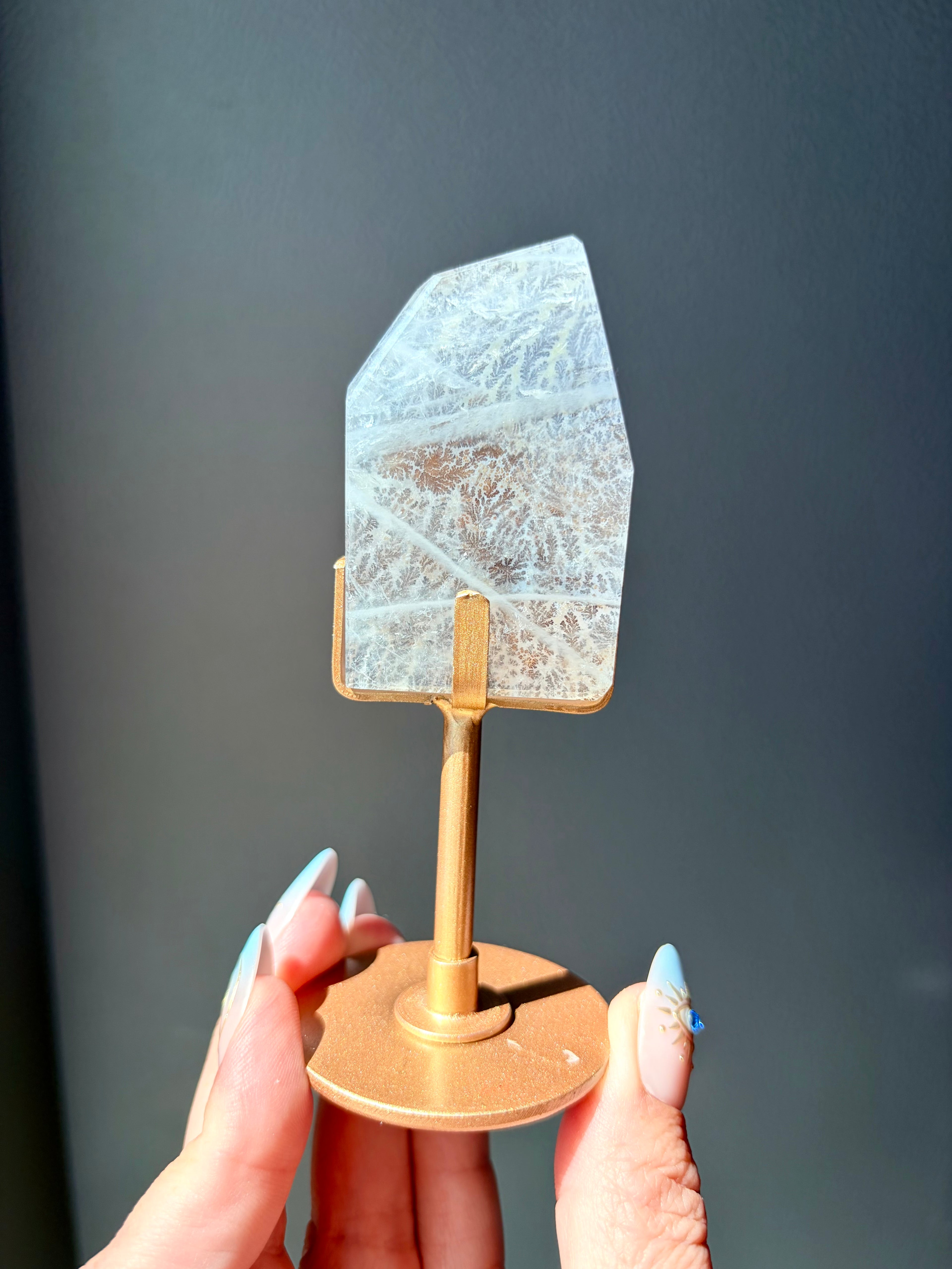 Dendritic Quartz Freeform on Gold Stand