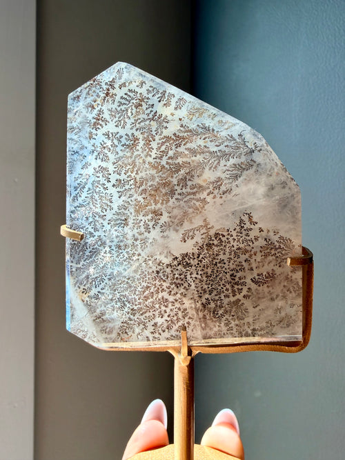 Dendritic Quartz Freeform on Gold Stand