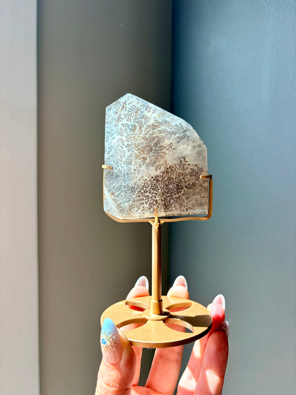 Dendritic Quartz Freeform on Gold Stand