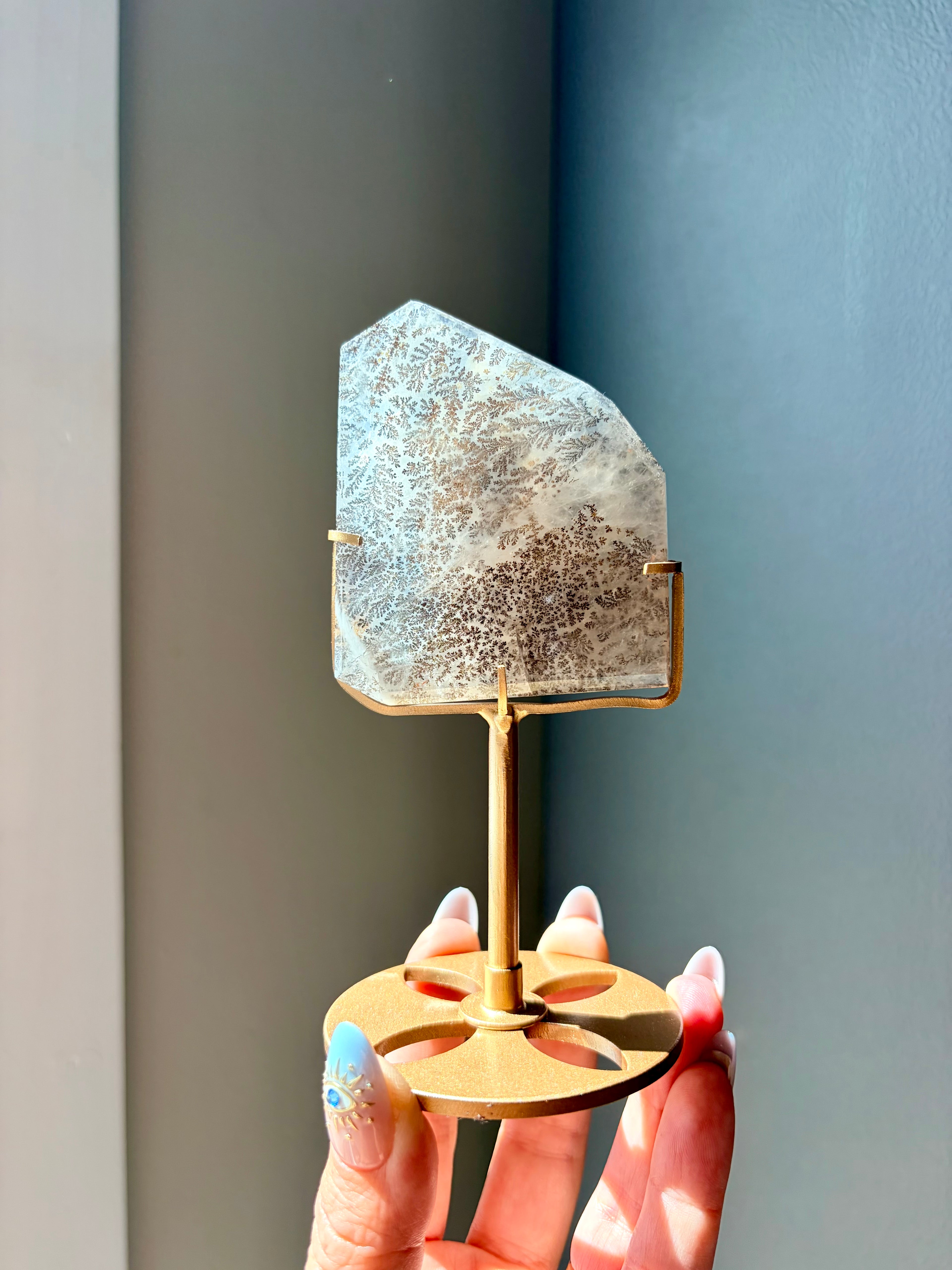 Dendritic Quartz Freeform on Gold Stand
