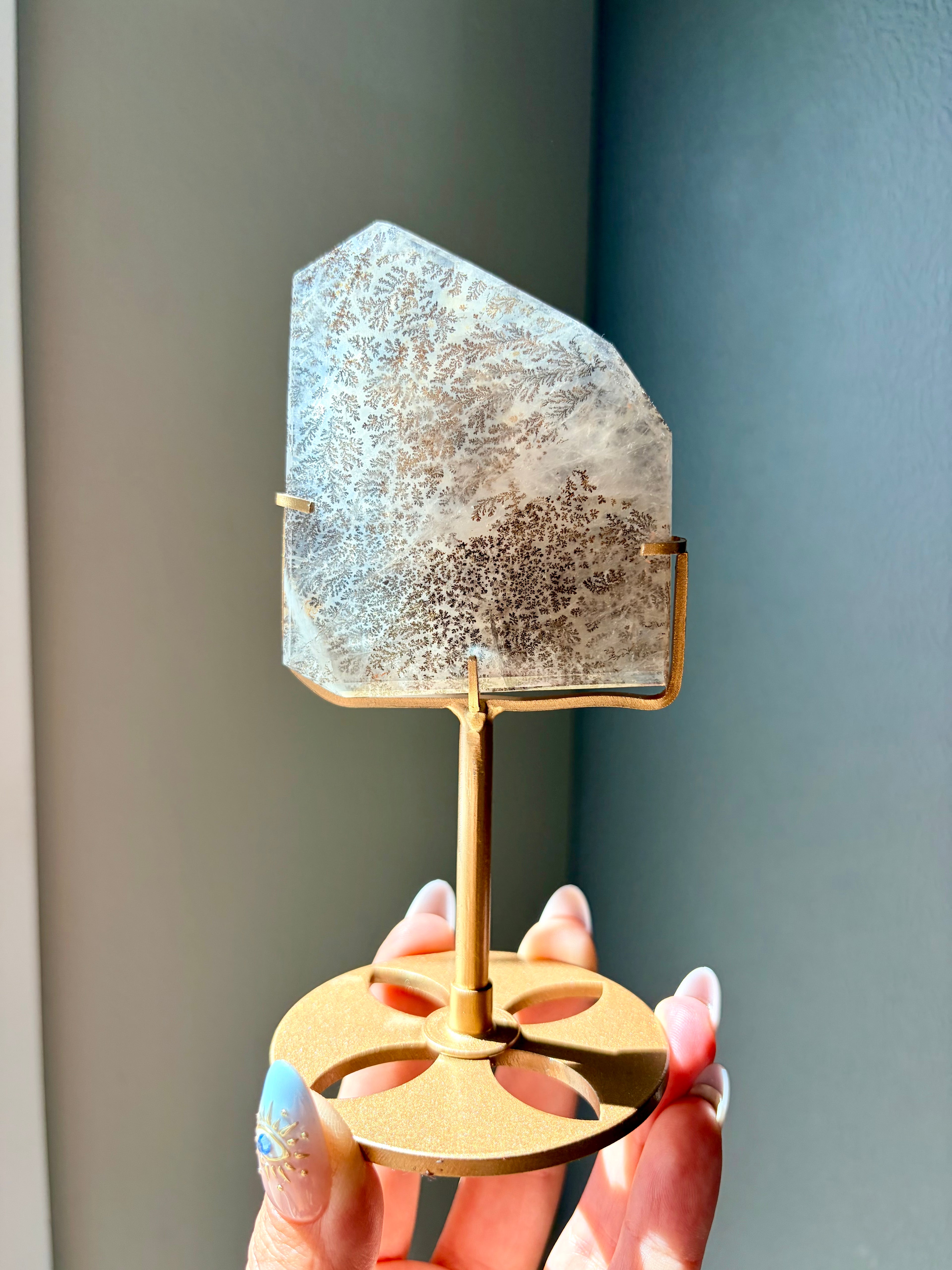 Dendritic Quartz Freeform on Gold Stand