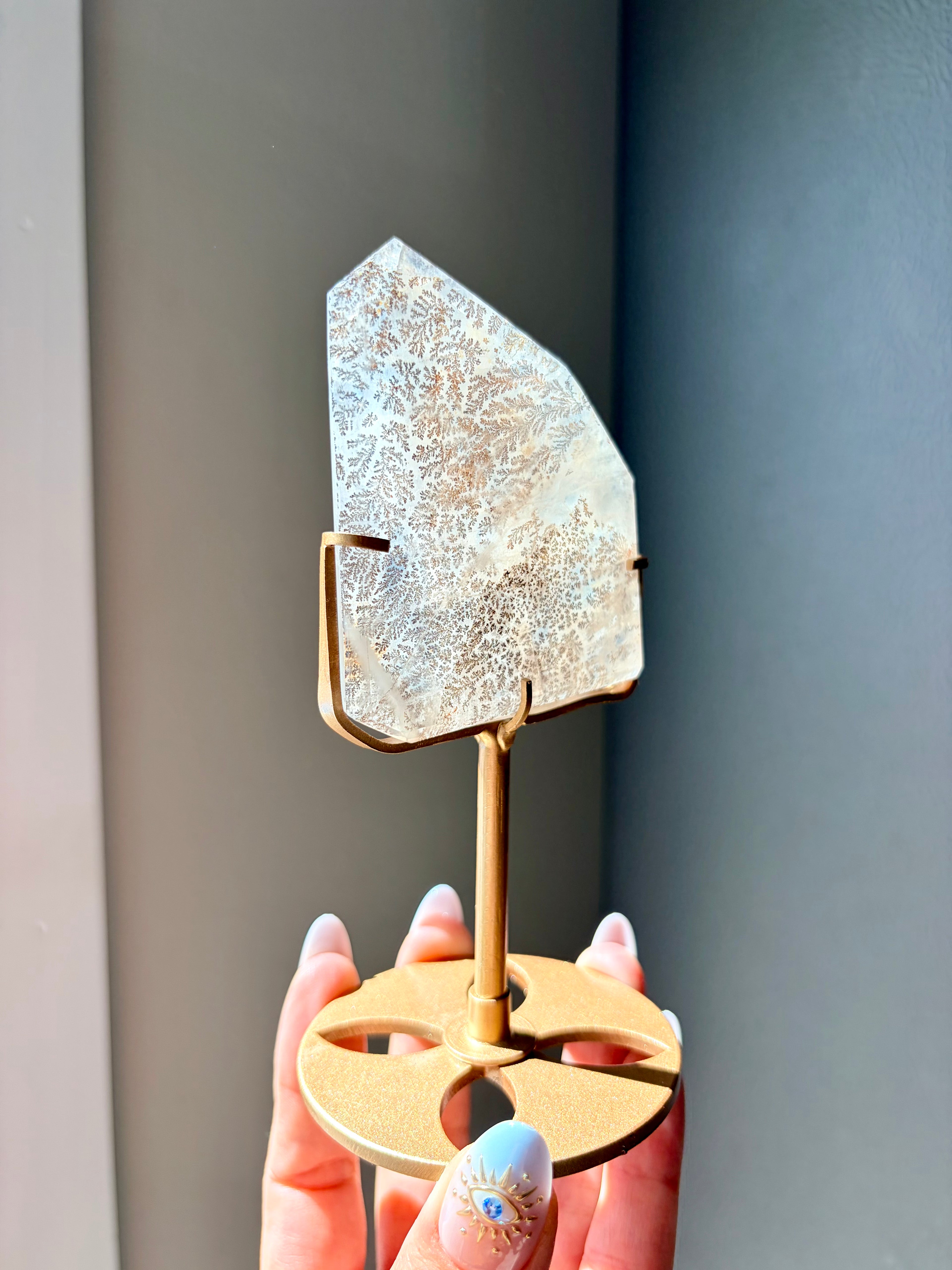 Dendritic Quartz Freeform on Gold Stand