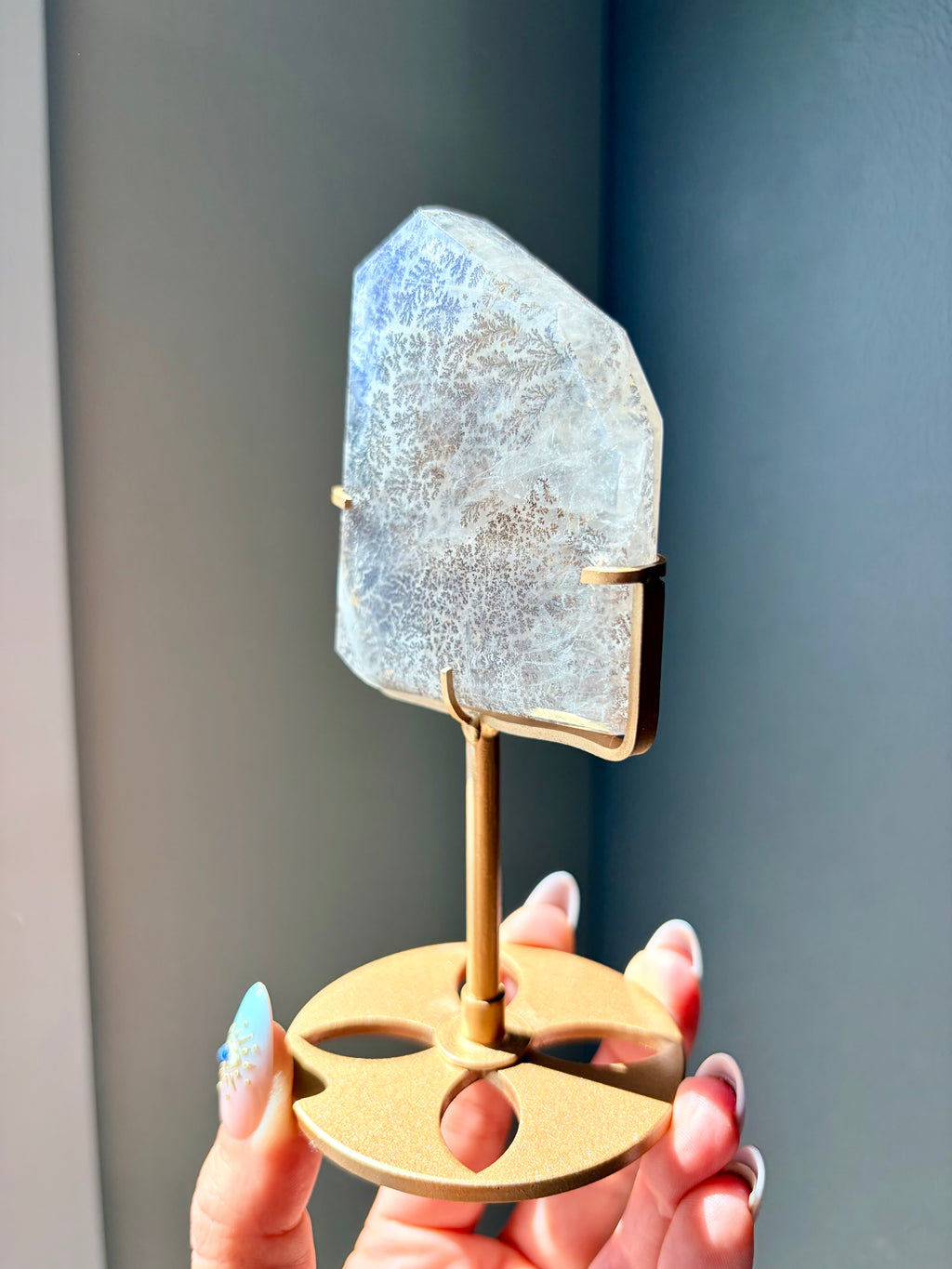 Dendritic Quartz Freeform on Gold Stand