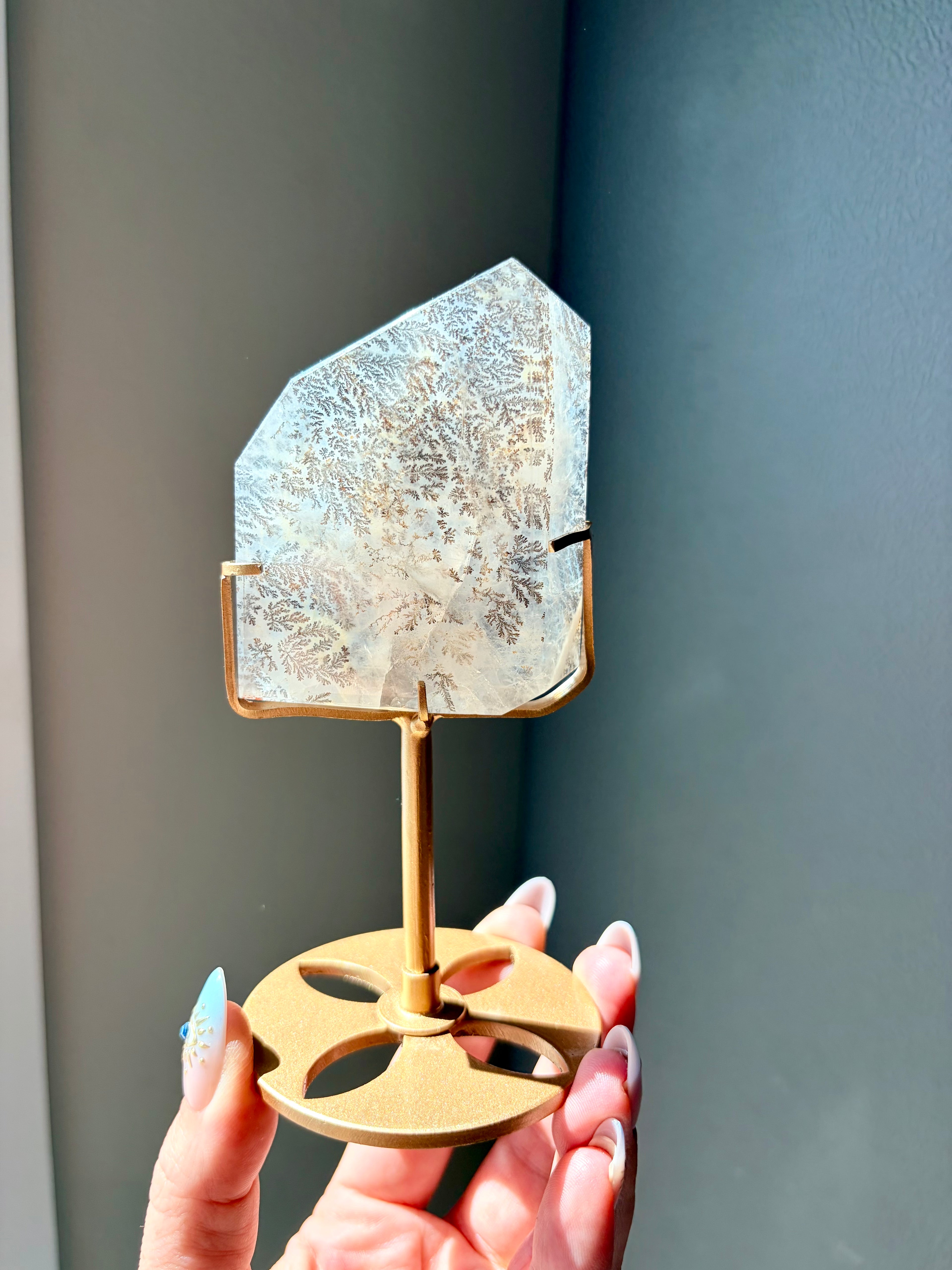 Dendritic Quartz Freeform on Gold Stand