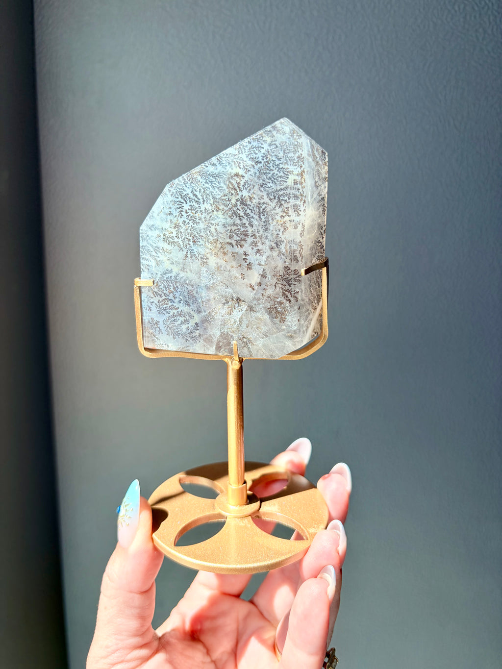 Dendritic Quartz Freeform on Gold Stand