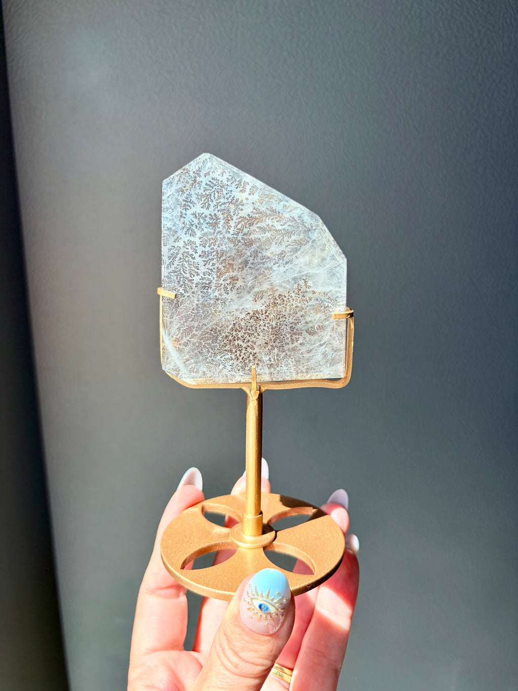 Dendritic Quartz Freeform on Gold Stand