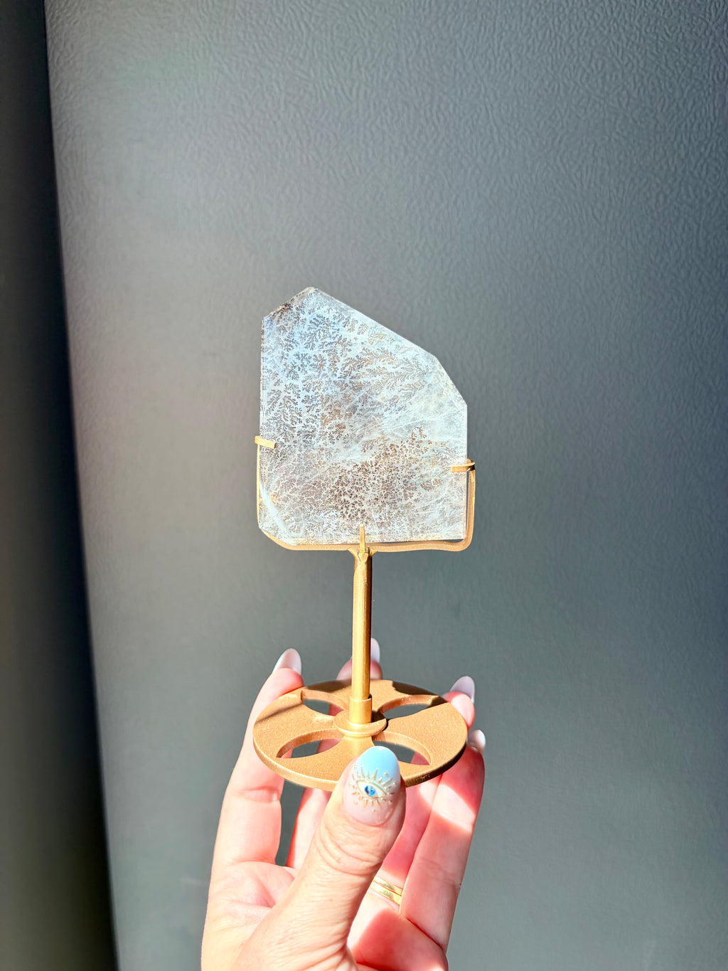 Dendritic Quartz Freeform on Gold Stand