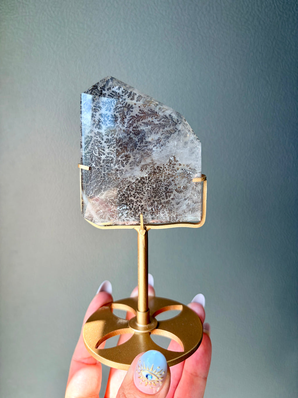 Dendritic Quartz Freeform on Gold Stand