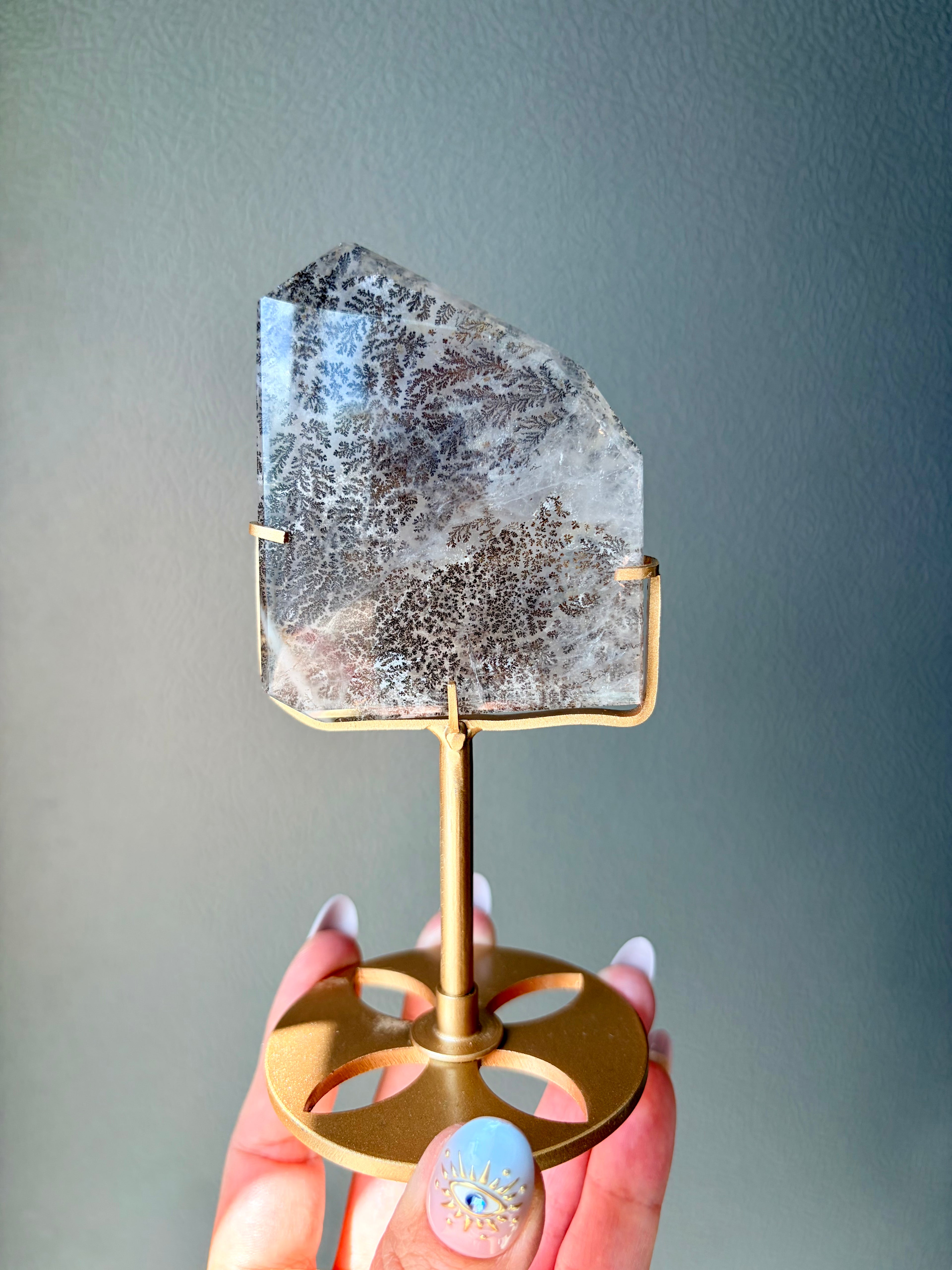Dendritic Quartz Freeform on Gold Stand
