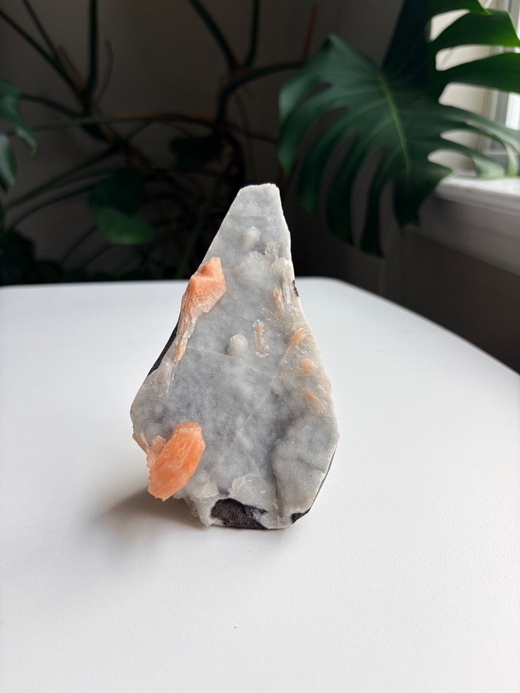 Peach Stilbite on Blue Chalcedony