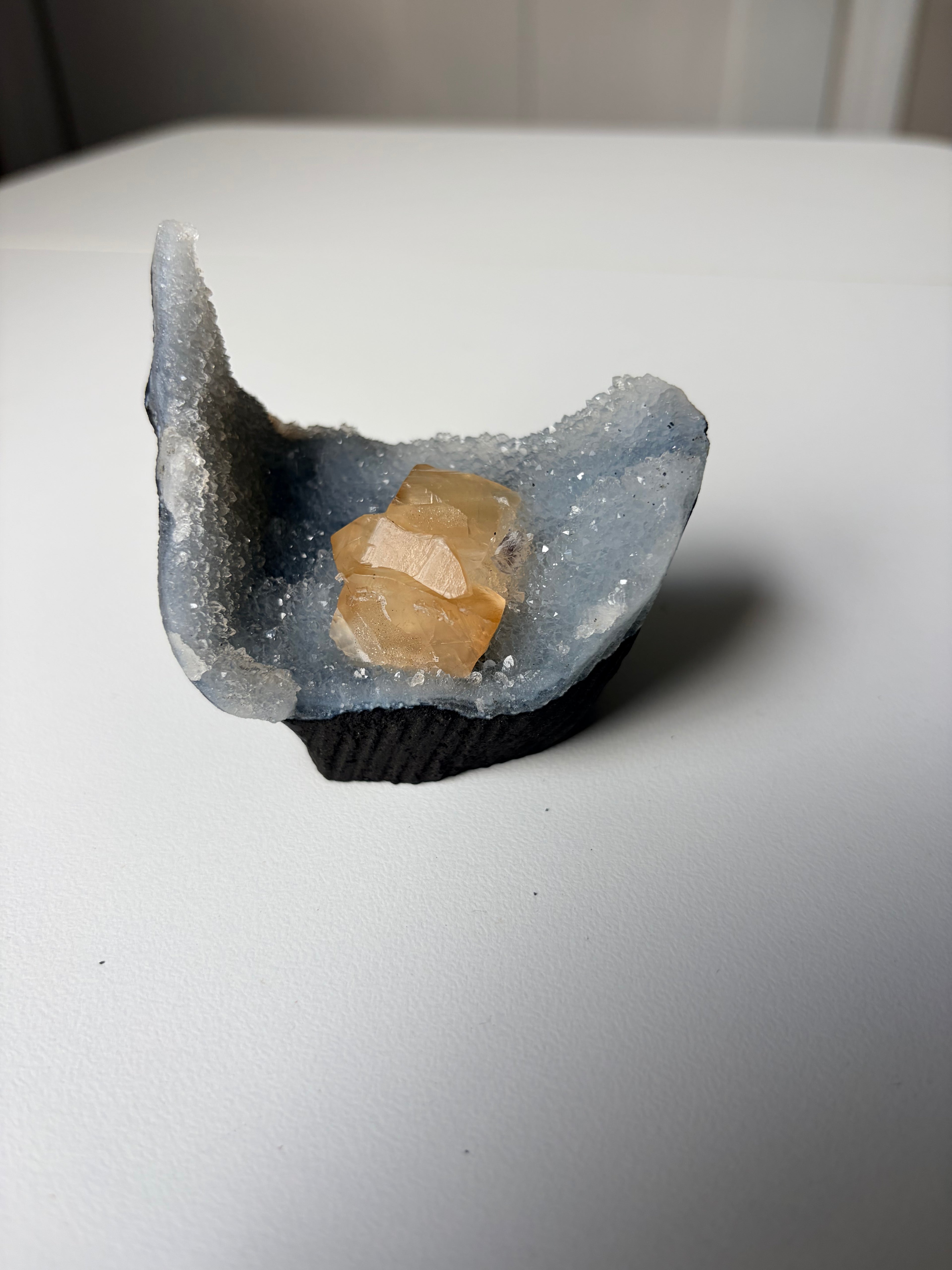 Crystallized Apophyllite on Chalcedony with Calcite Freeform