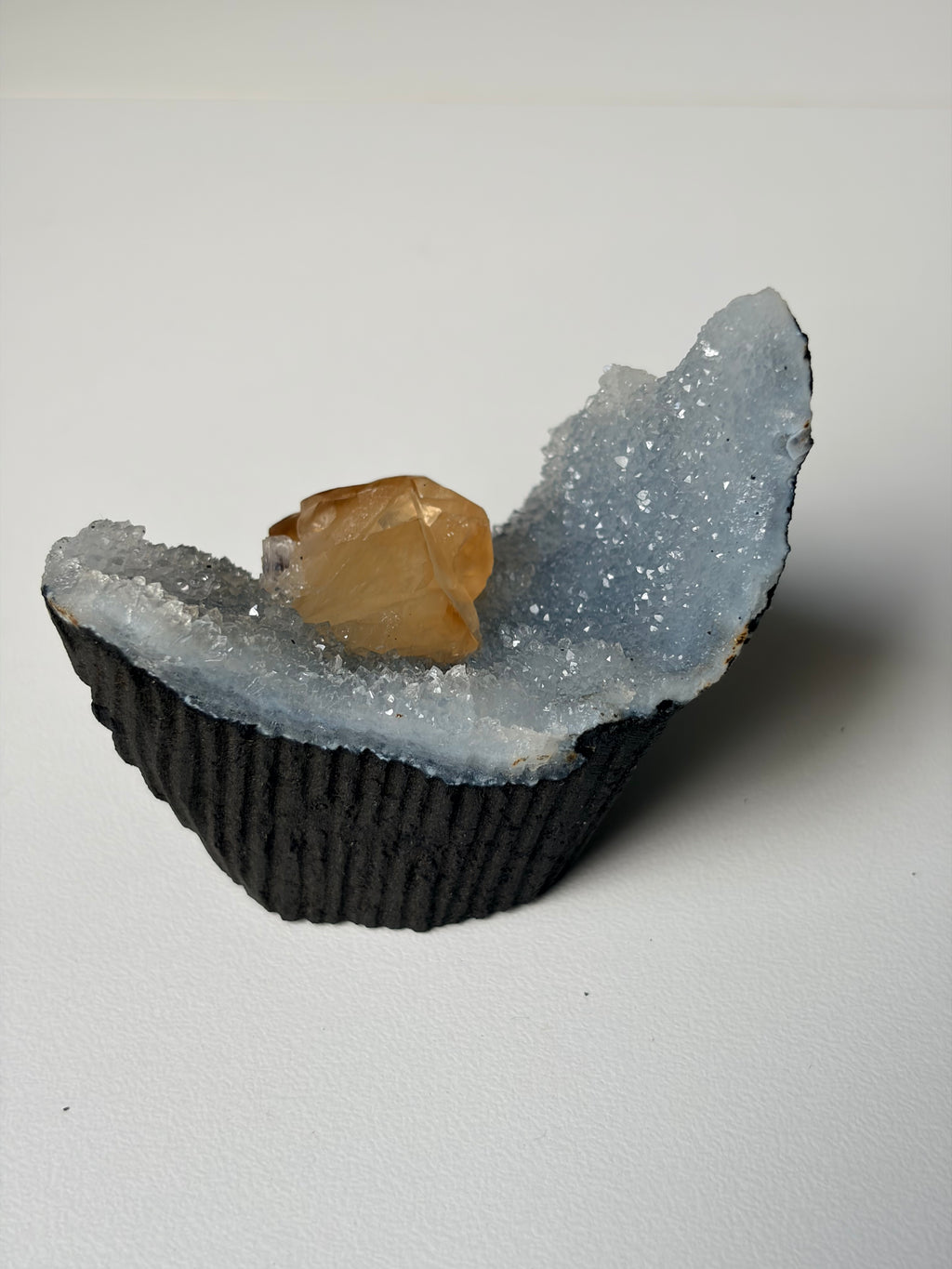 Crystallized Apophyllite on Chalcedony with Calcite Freeform