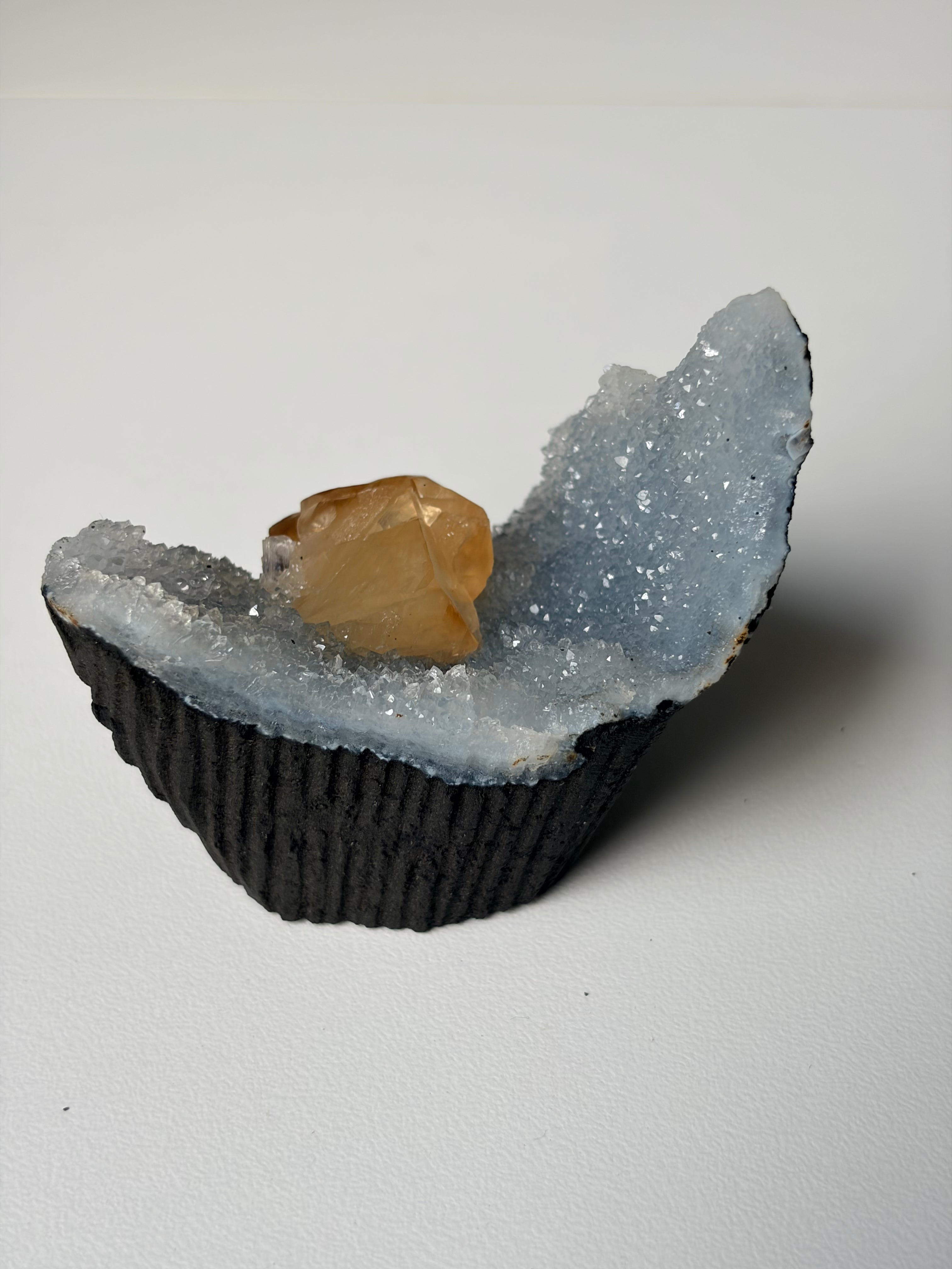 Crystallized Apophyllite on Chalcedony with Calcite Freeform