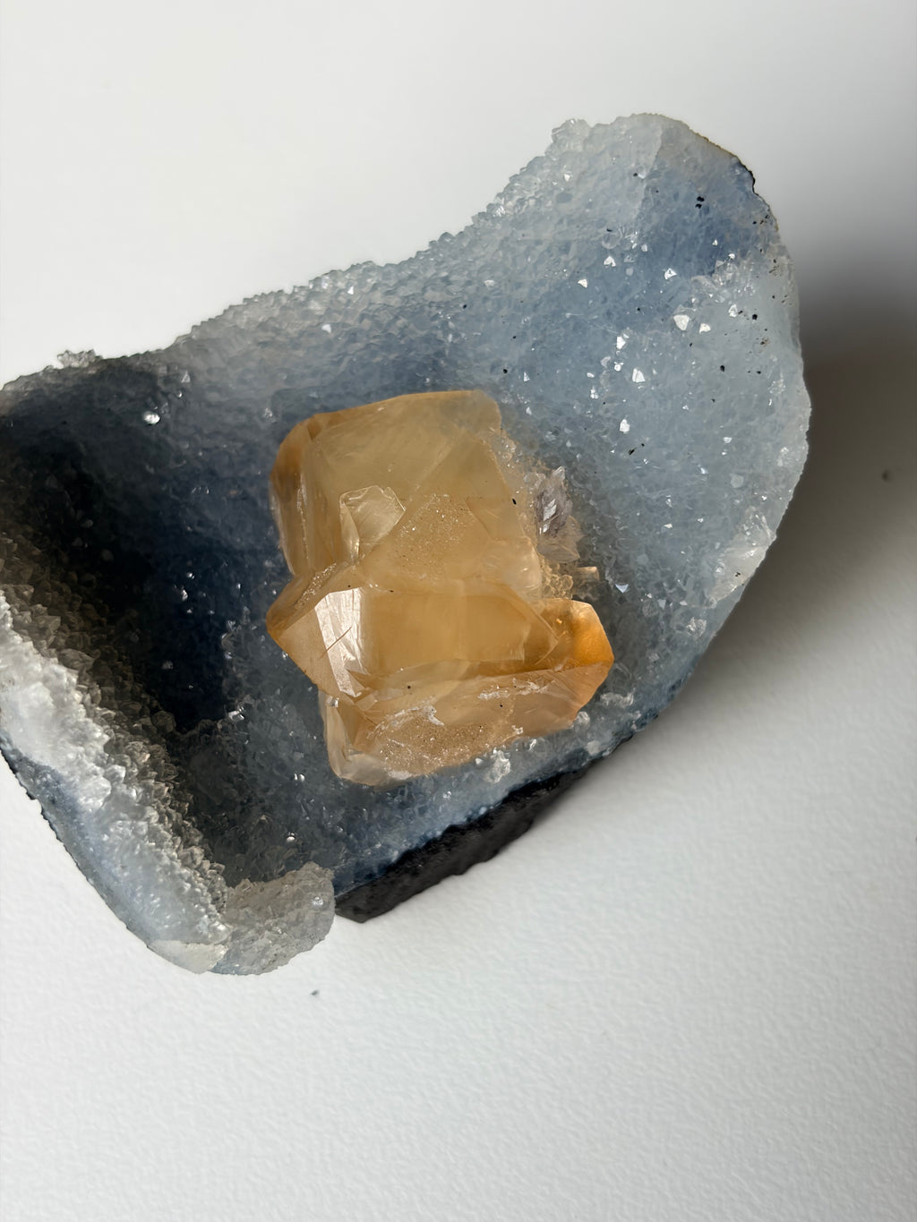 Crystallized Apophyllite on Chalcedony with Calcite Freeform