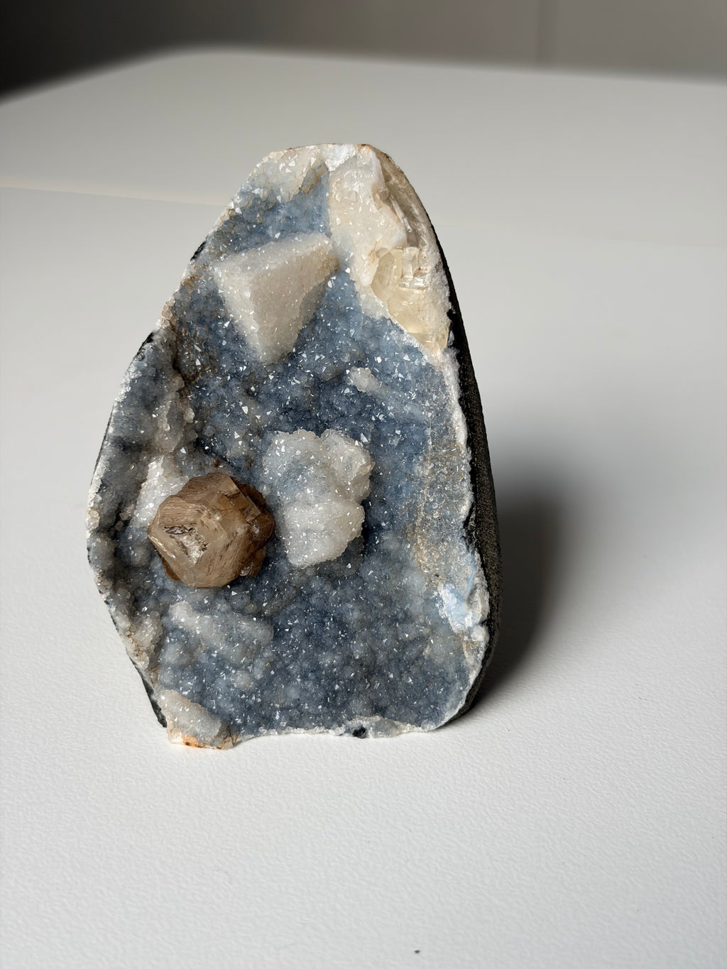 Crystallized Apophyllite on Chalcedony with Calcite Freeform