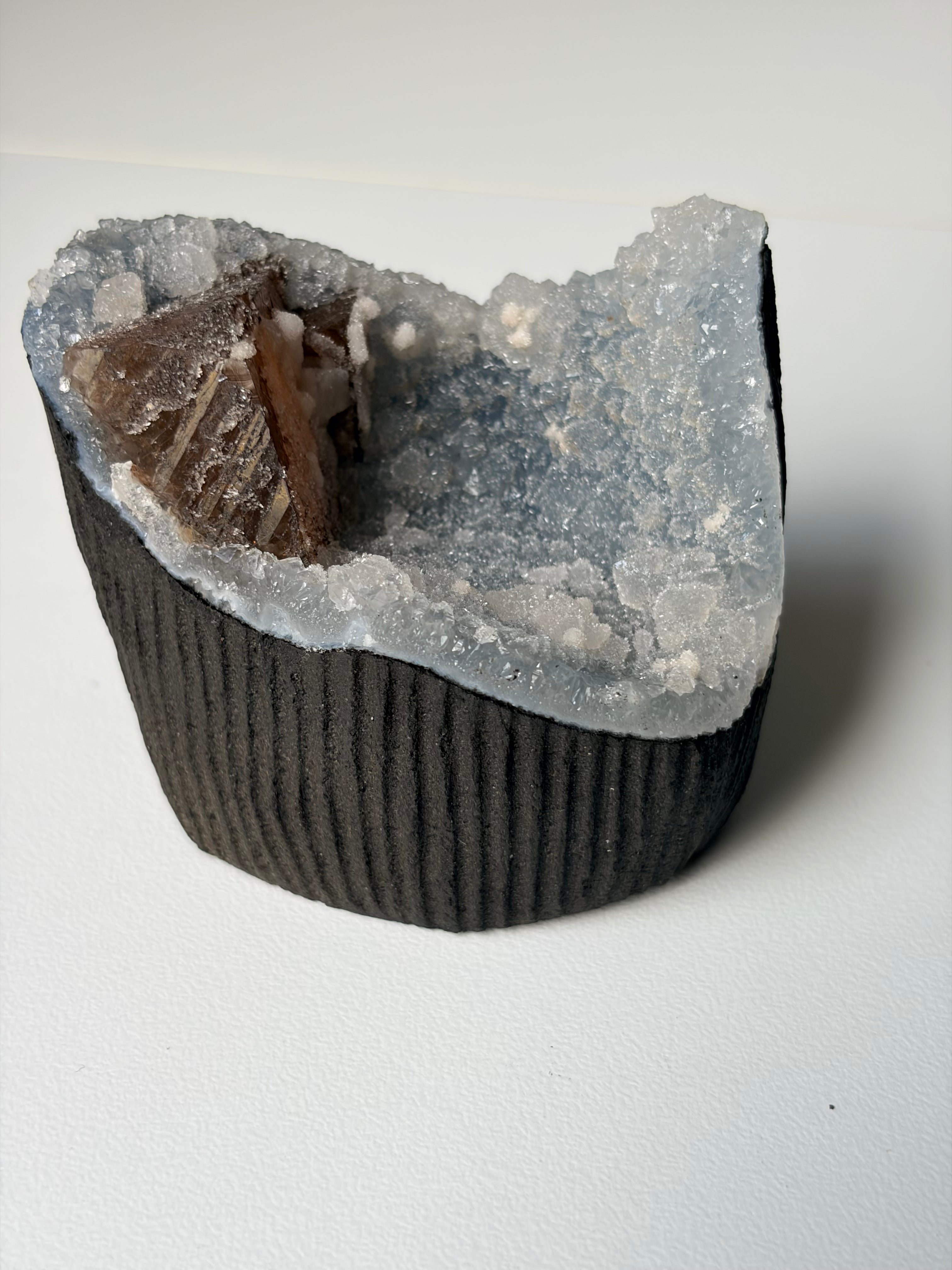 Crystallized Apophyllite on Chalcedony with Calcite Freeform