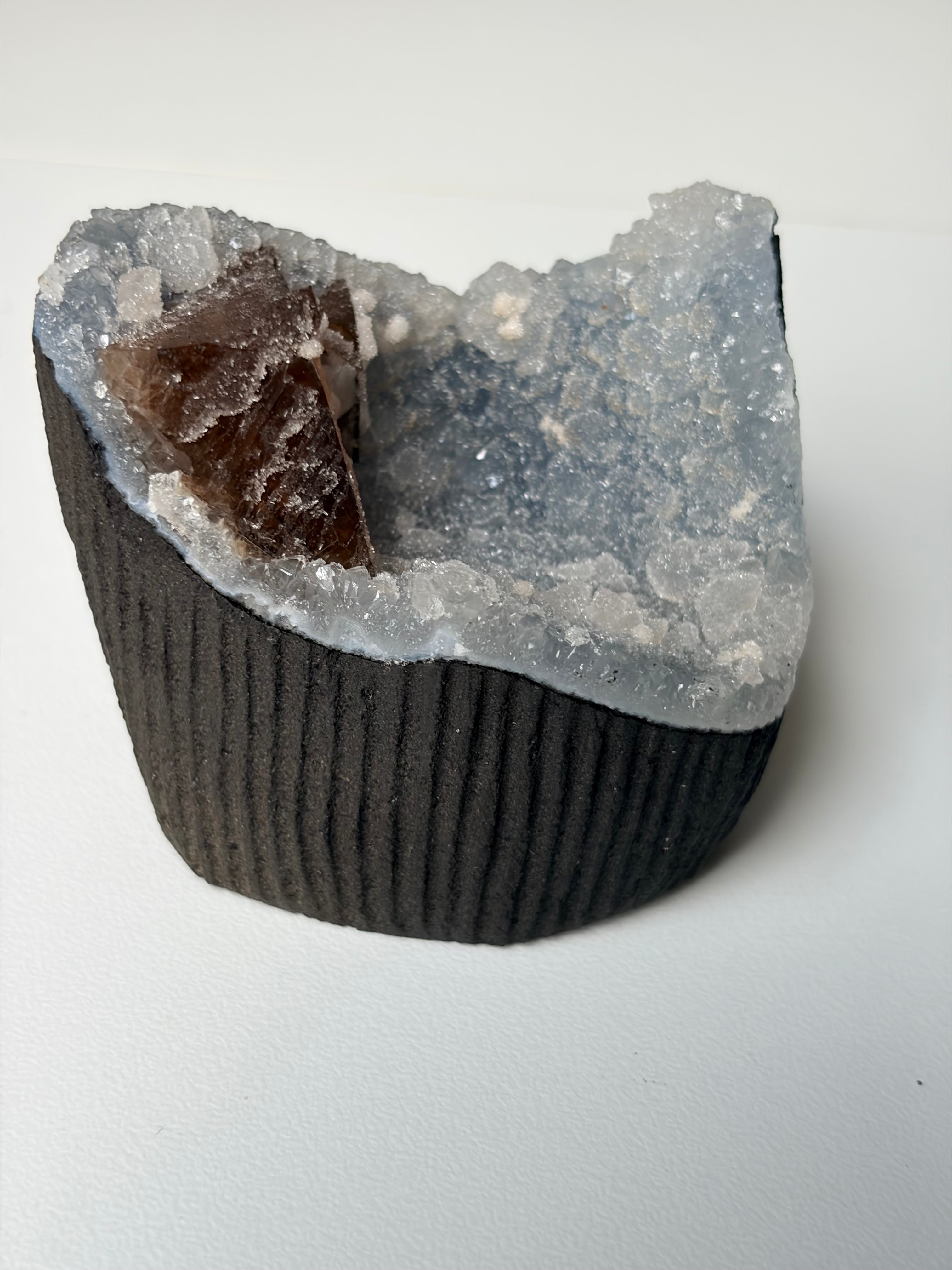 Crystallized Apophyllite on Chalcedony with Calcite Freeform