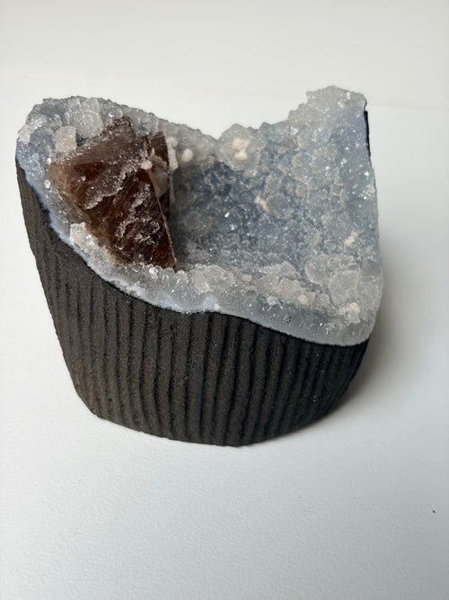 Crystallized Apophyllite on Chalcedony with Calcite Freeform